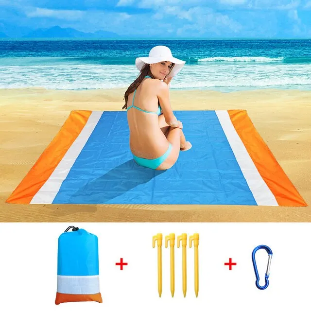 200*210cm Pocket Sand Free Beach Mat Outdoor Travel Camping Beach Towel Home Decor Rugs Portable Foldable Picnic Blanket