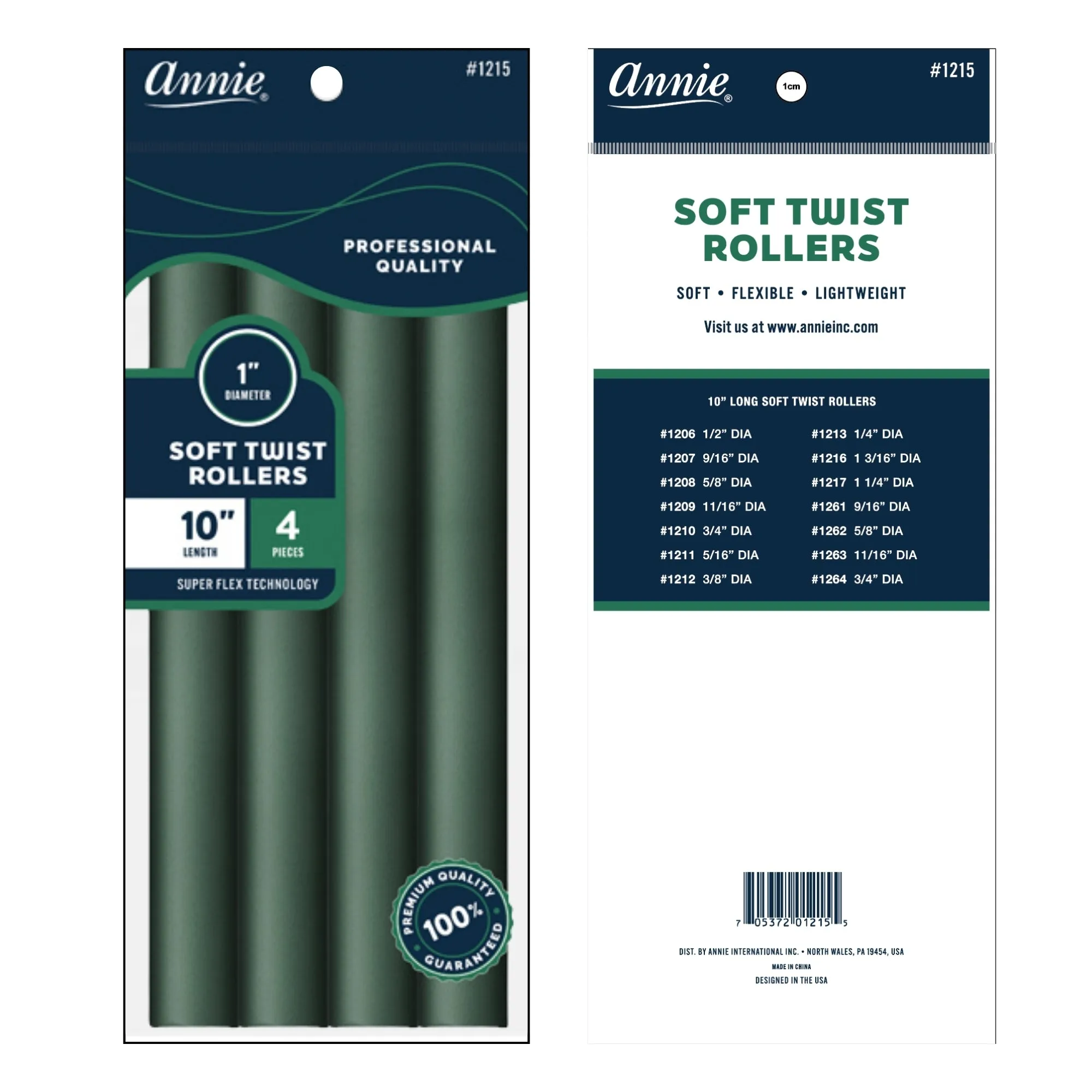 Annie Soft Twist Rollers 1" XL Dark Green (4pcs)