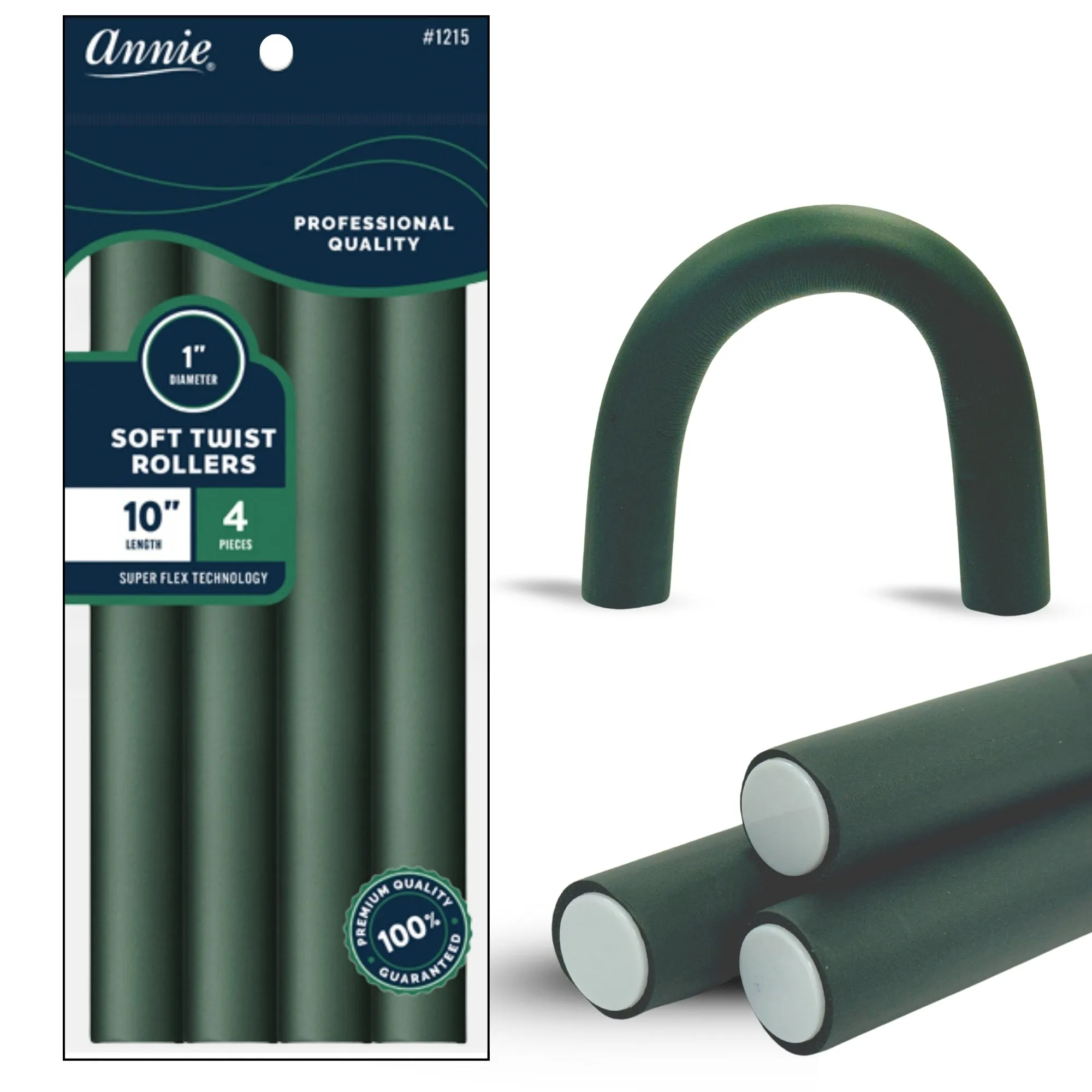 Annie Soft Twist Rollers 1" XL Dark Green (4pcs)