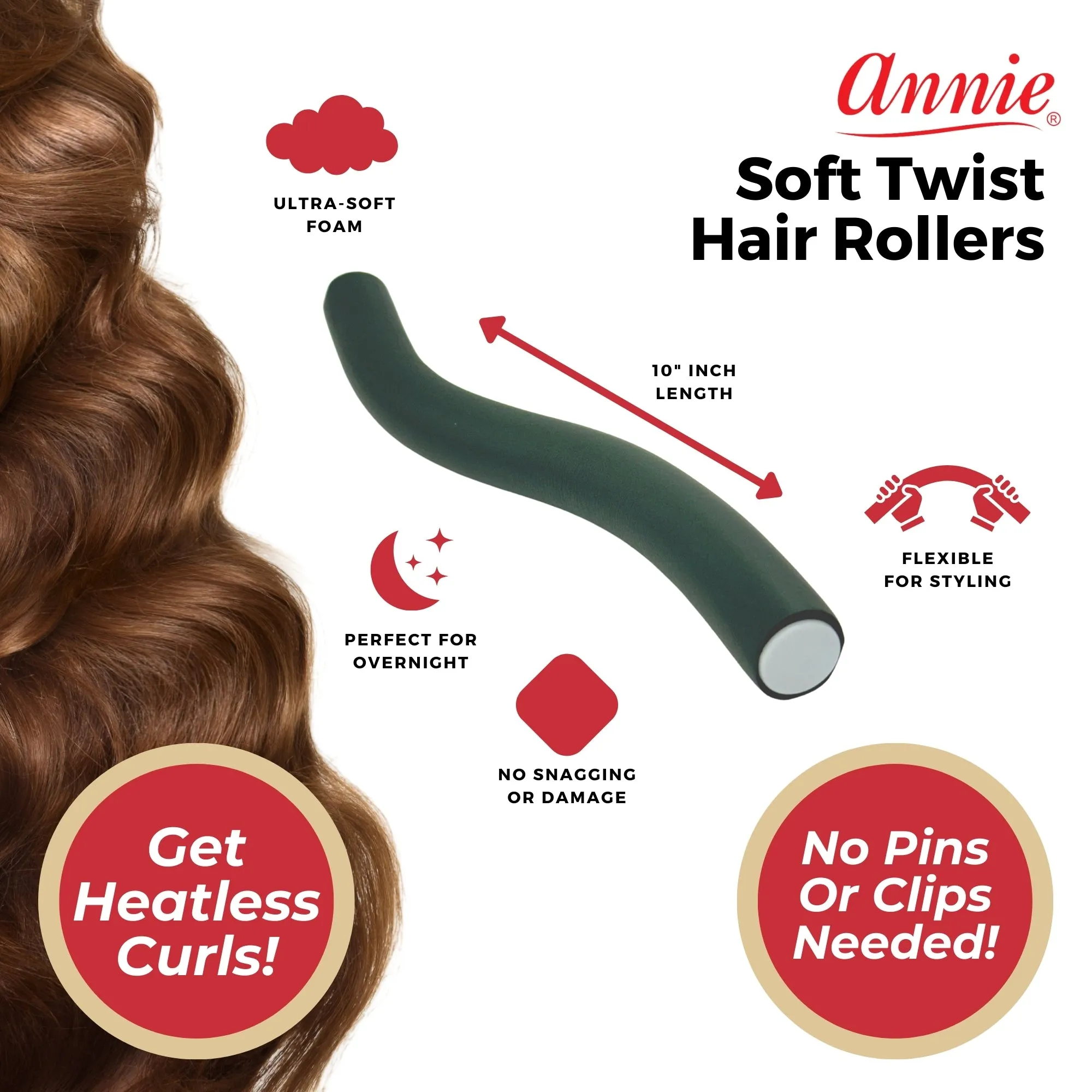 Annie Soft Twist Rollers 1" XL Dark Green (4pcs)