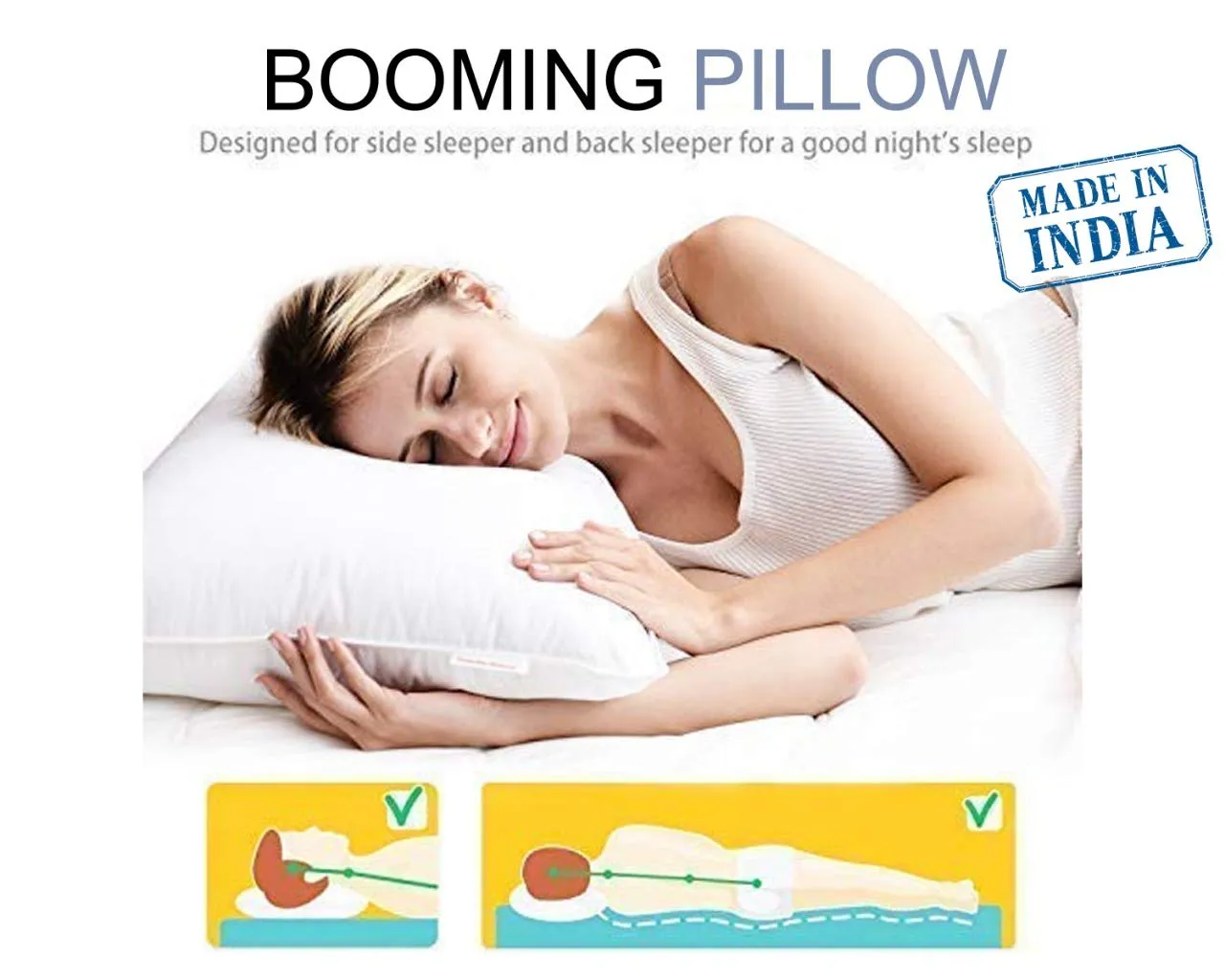 Booming Pillow White Color Soft Quality Microfiber Premium Pillow, Soft and Fluffy Sleeping Pillow Size : 16 x 26 , Colour : White (Pack of 4)
