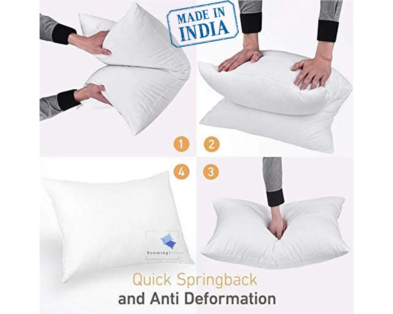 Booming Pillow White Color Soft Quality Microfiber Premium Pillow, Soft and Fluffy Sleeping Pillow Size : 16 x 26 , Colour : White (Pack of 4)