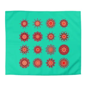 Christmas Handmade Mandala Art Duvet Cover - Aqua Background