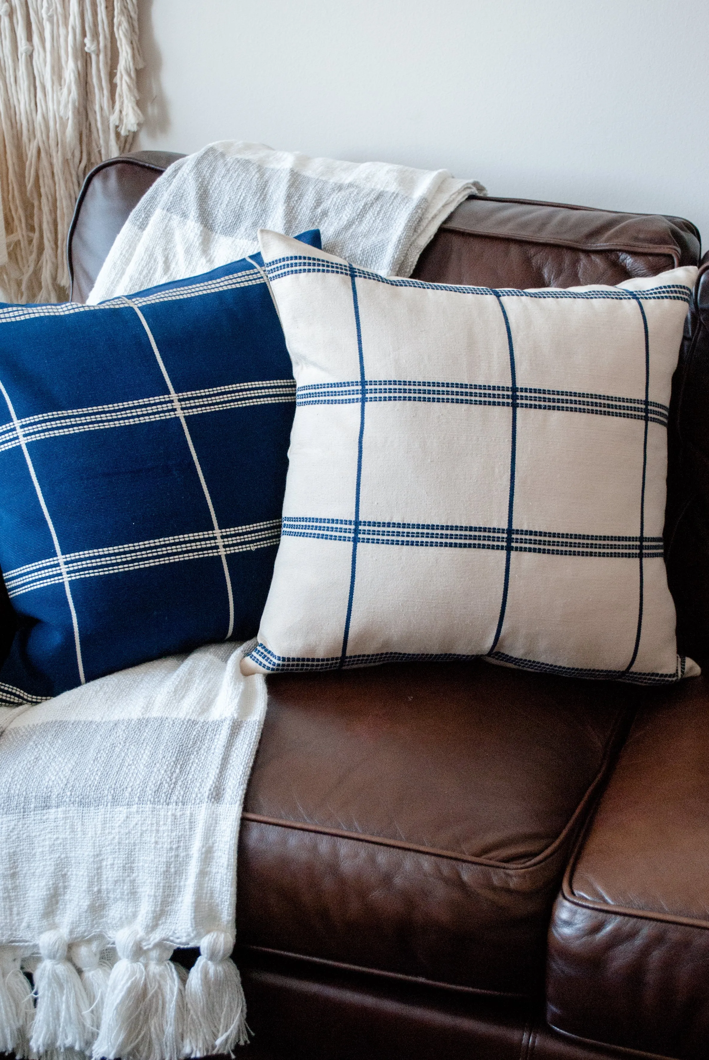 Cuadros 20" x 20" White and Blue Stripes Pillow Cover