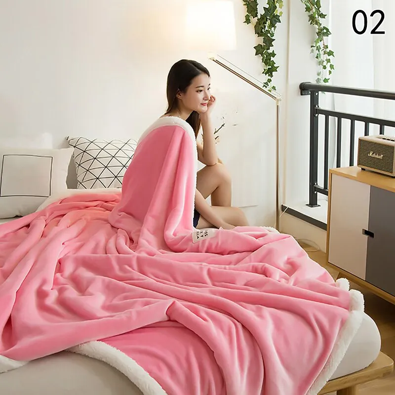 Double Lamb Cashmere Bed Sofa Warm Wool Blanket Winter Plush Flannel Blanket Sheet Bedspread Portable Travel Cover Blankets