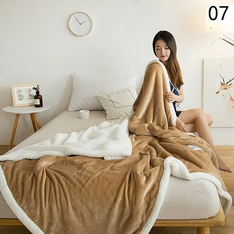 Double Lamb Cashmere Bed Sofa Warm Wool Blanket Winter Plush Flannel Blanket Sheet Bedspread Portable Travel Cover Blankets