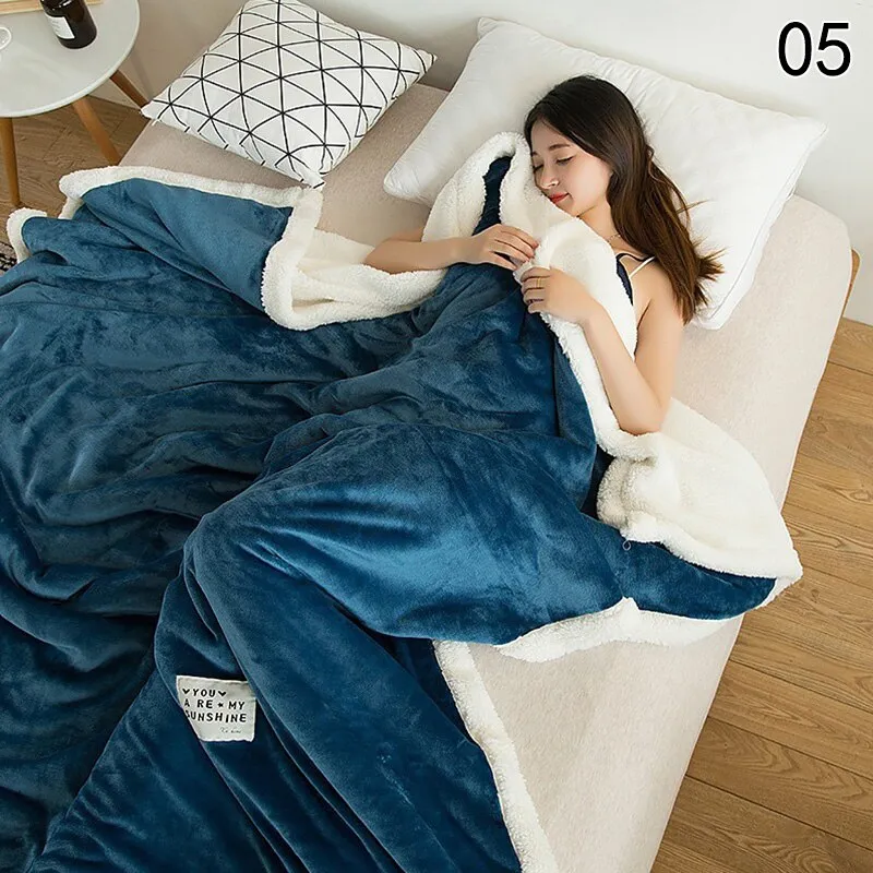 Double Lamb Cashmere Bed Sofa Warm Wool Blanket Winter Plush Flannel Blanket Sheet Bedspread Portable Travel Cover Blankets