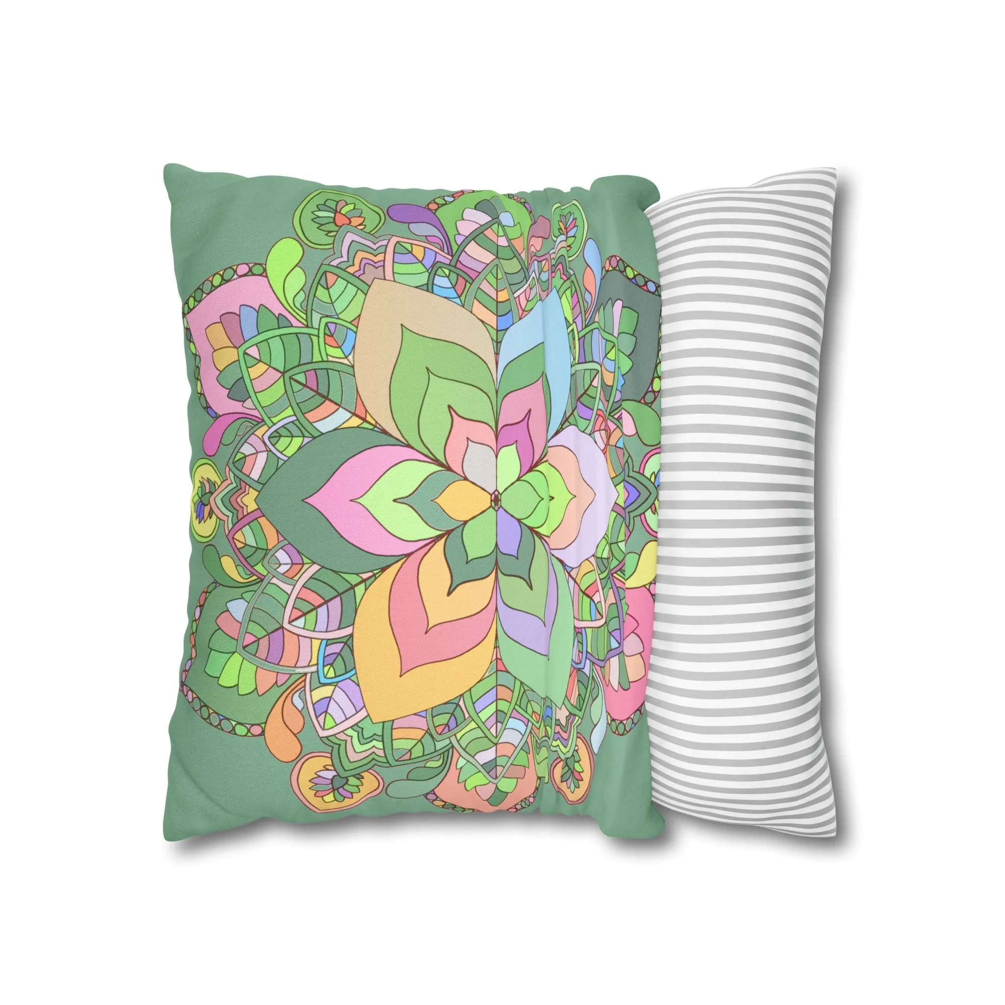 Hand-drawn Mandala Art Pillowcase - Pastel Colors - Light Moss Green