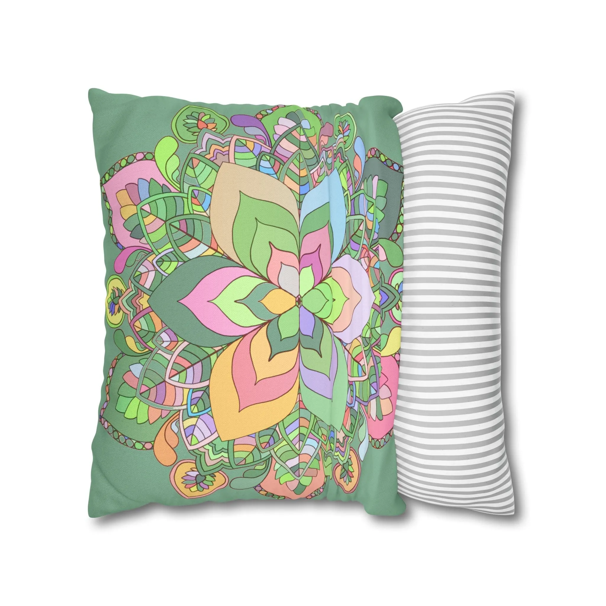 Hand-drawn Mandala Art Pillowcase - Pastel Colors - Light Moss Green