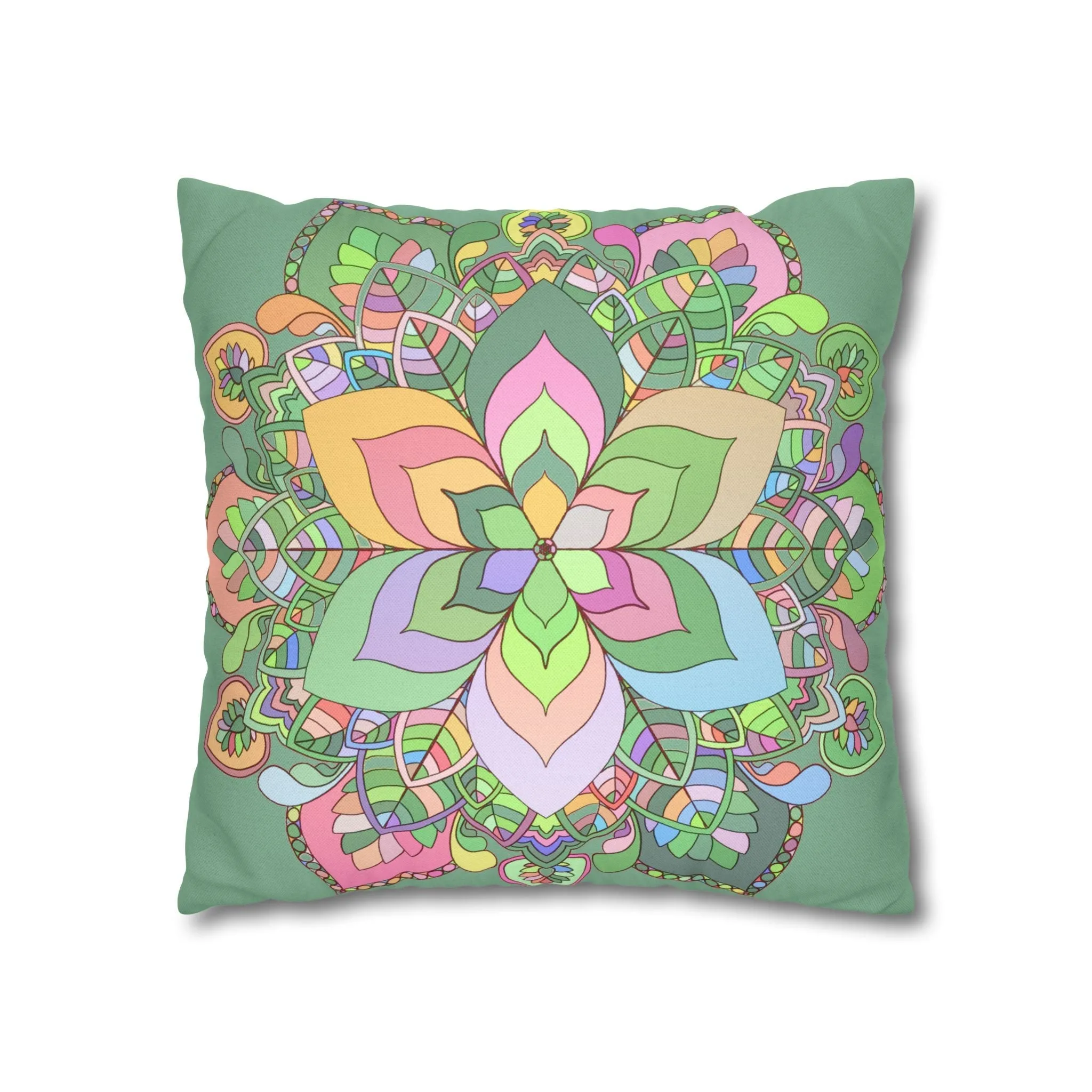 Hand-drawn Mandala Art Pillowcase - Pastel Colors - Light Moss Green