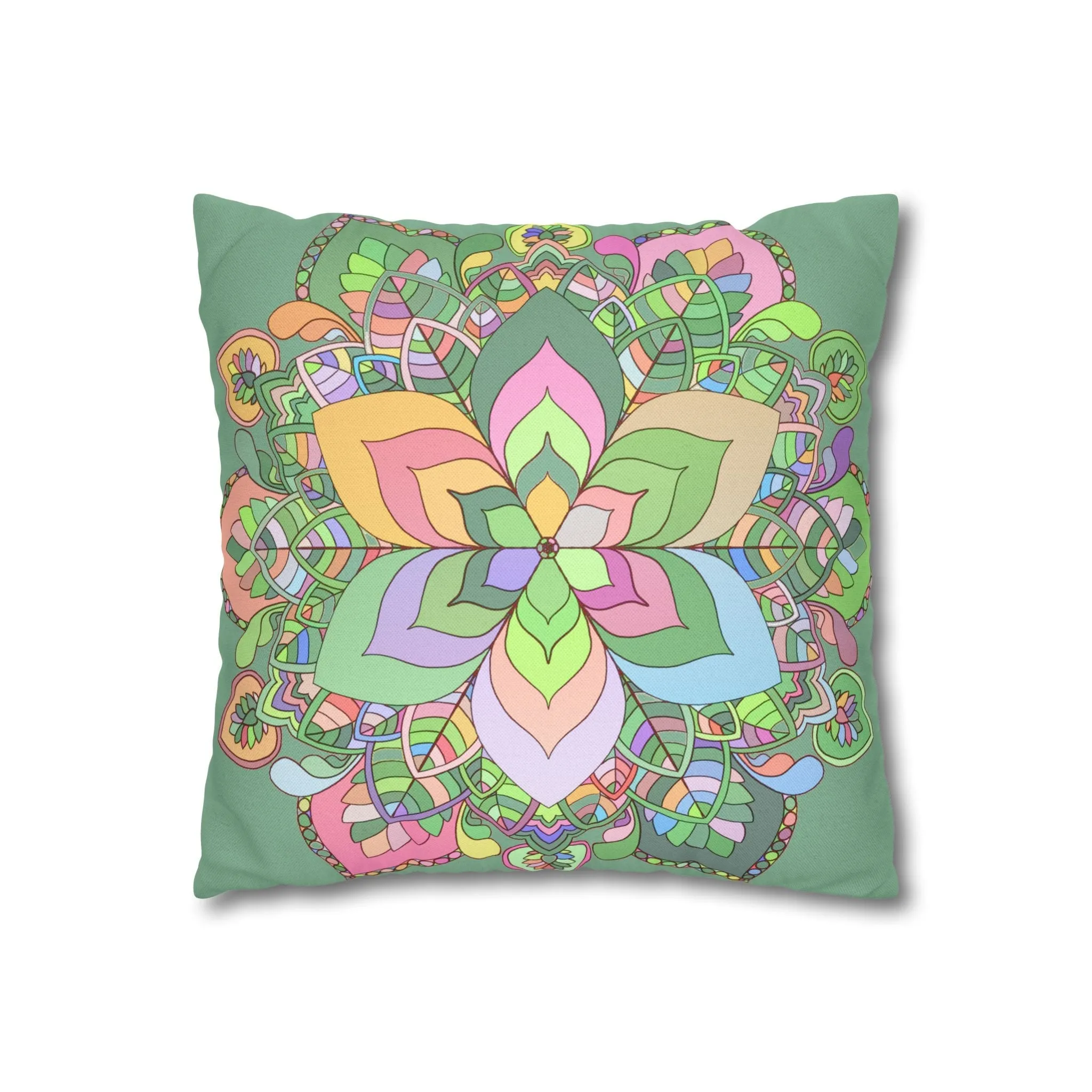 Hand-drawn Mandala Art Pillowcase - Pastel Colors - Light Moss Green