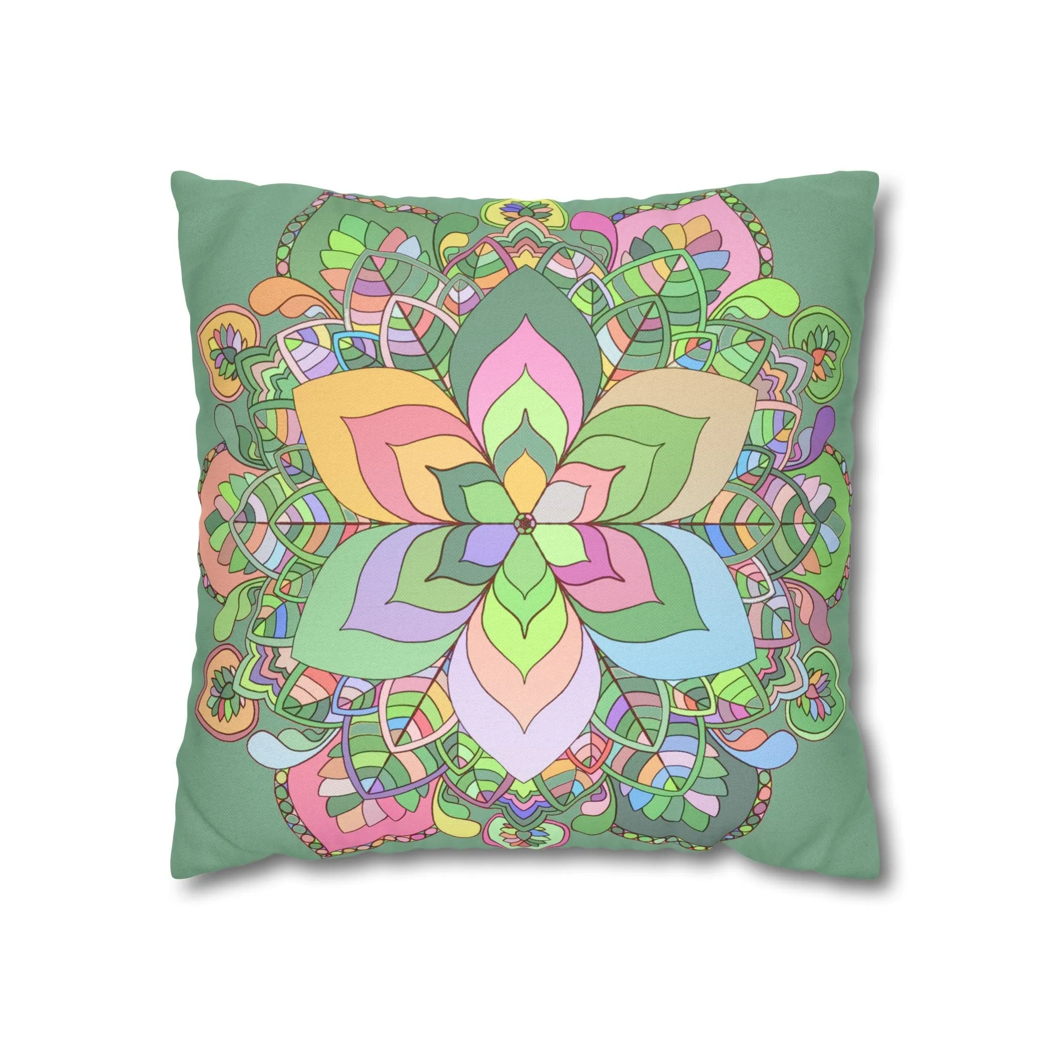 Hand-drawn Mandala Art Pillowcase - Pastel Colors - Light Moss Green