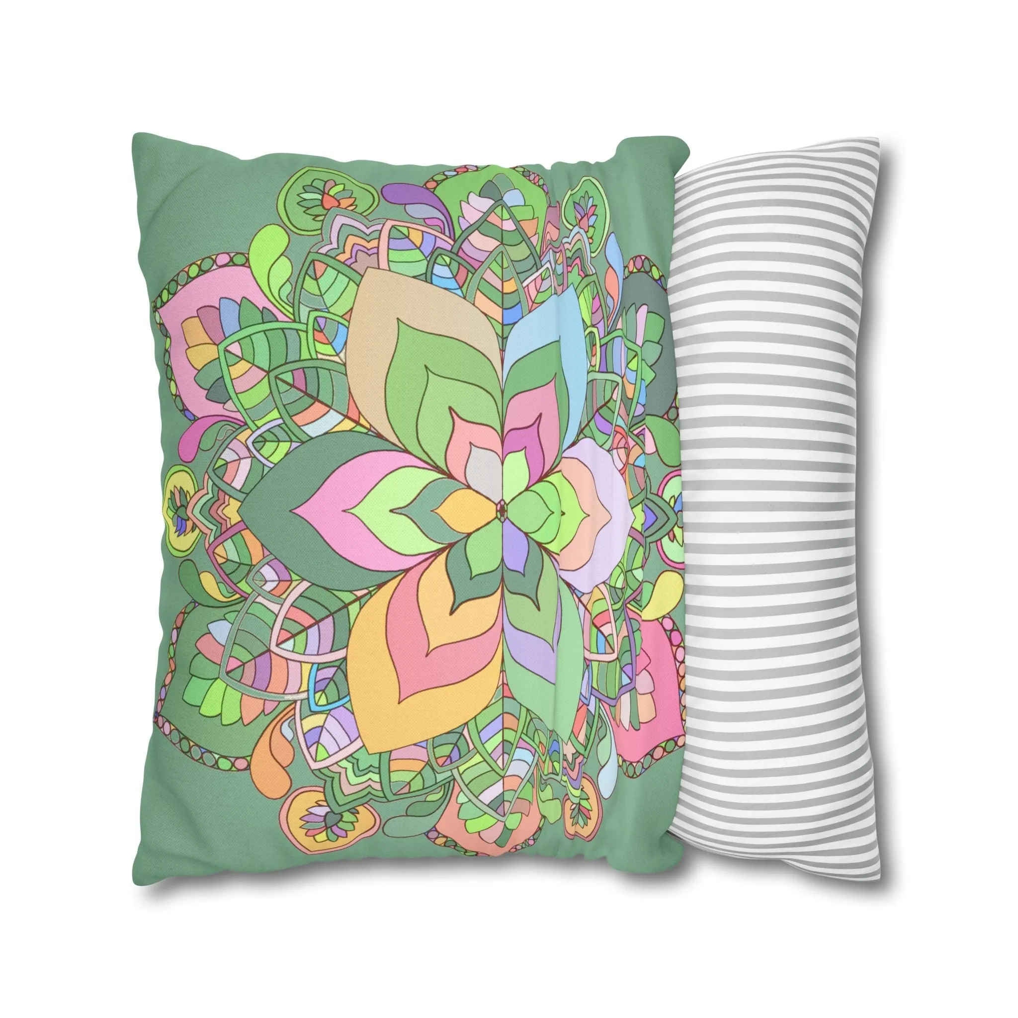 Hand-drawn Mandala Art Pillowcase - Pastel Colors - Light Moss Green