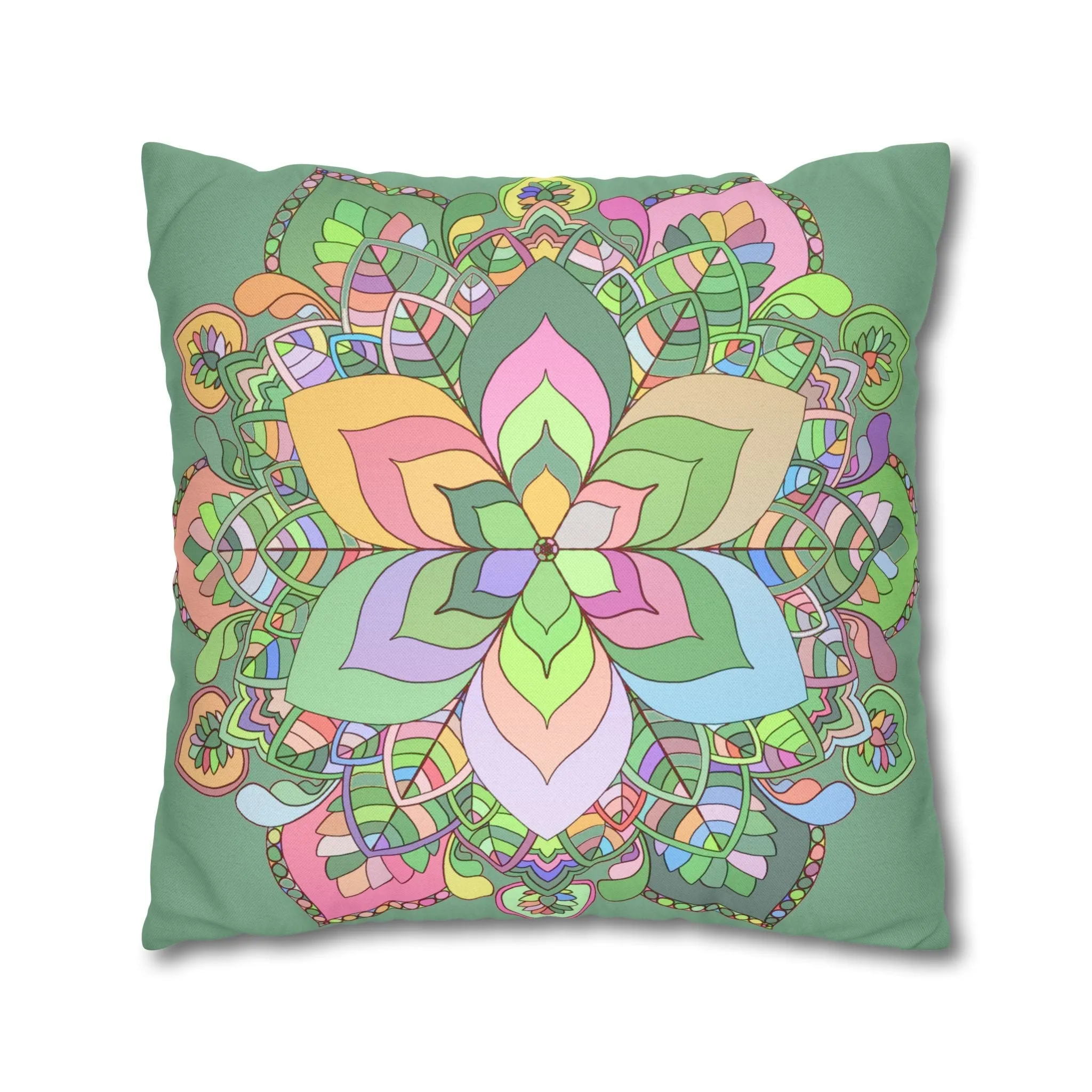 Hand-drawn Mandala Art Pillowcase - Pastel Colors - Light Moss Green