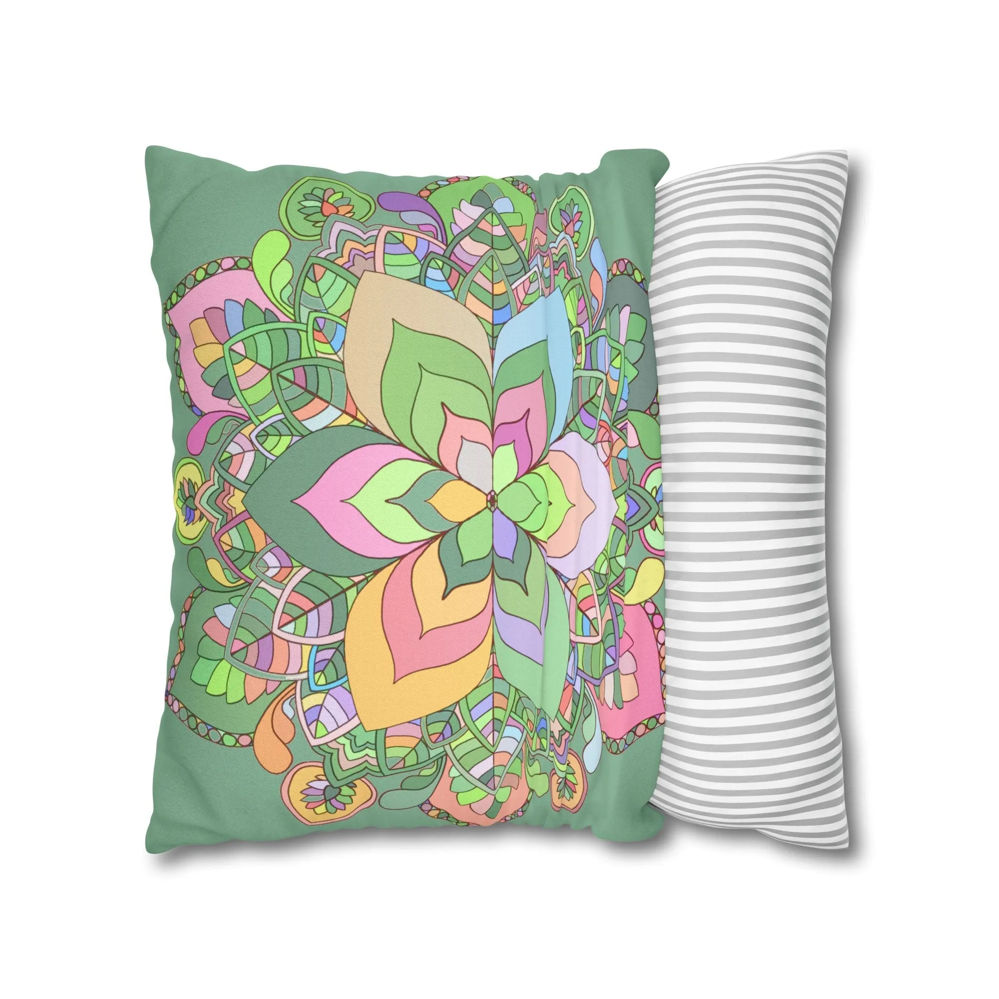 Hand-drawn Mandala Art Pillowcase - Pastel Colors - Light Moss Green