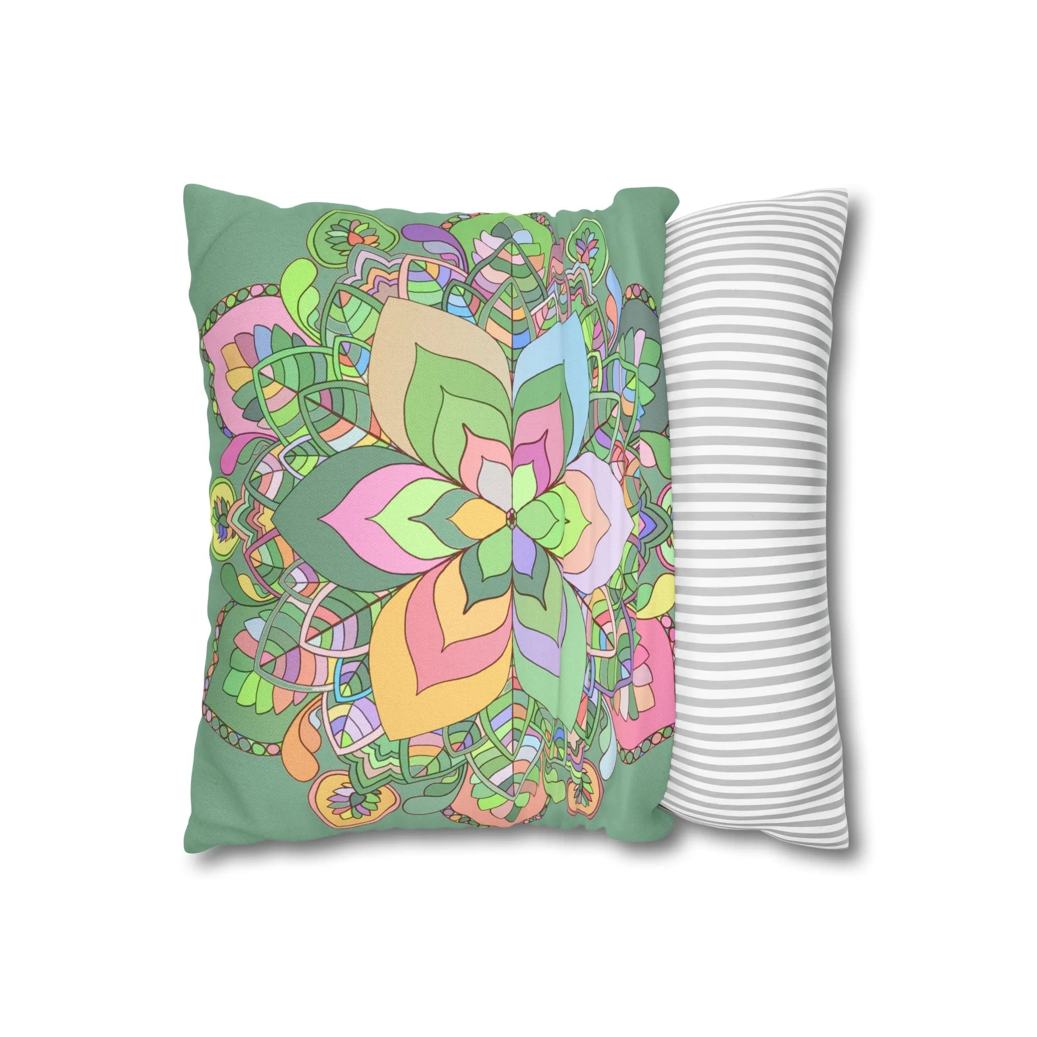 Hand-drawn Mandala Art Pillowcase - Pastel Colors - Light Moss Green