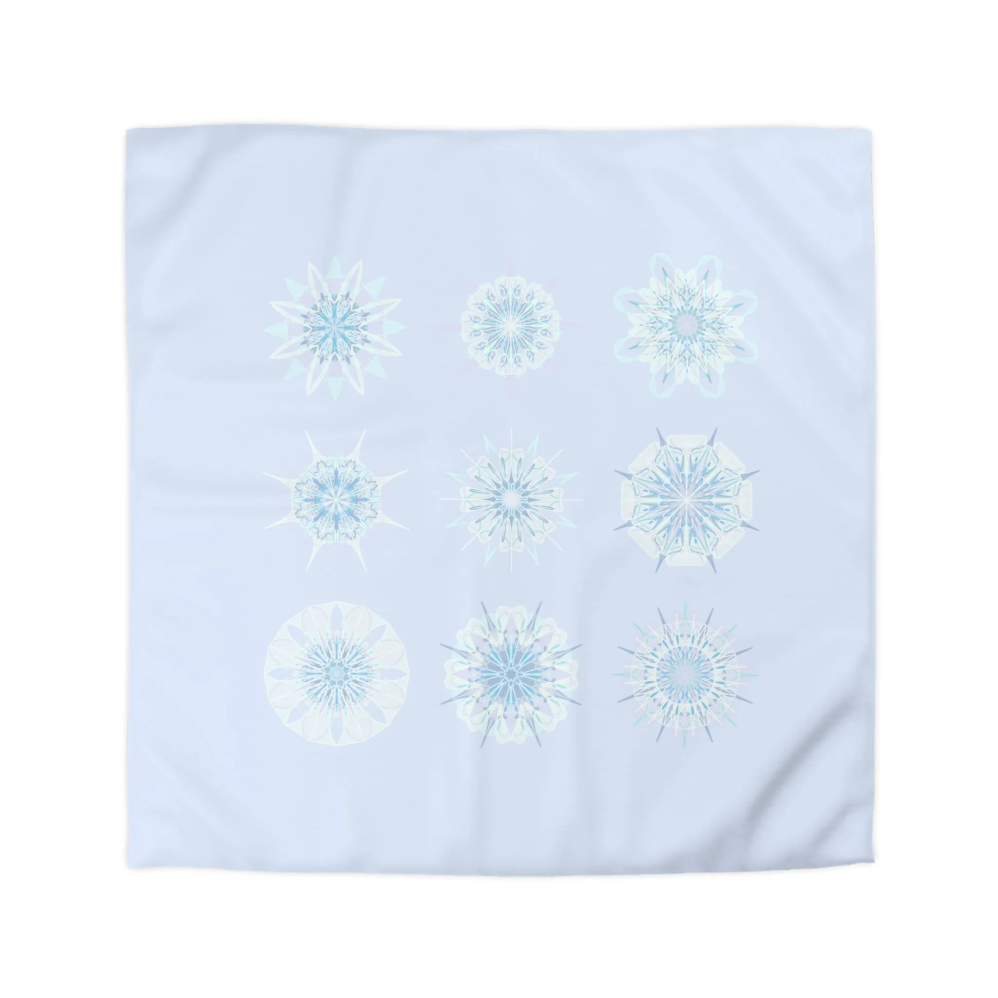 Handmade Mandala Art Microfiber Duvet Cover - Icy Blue Background