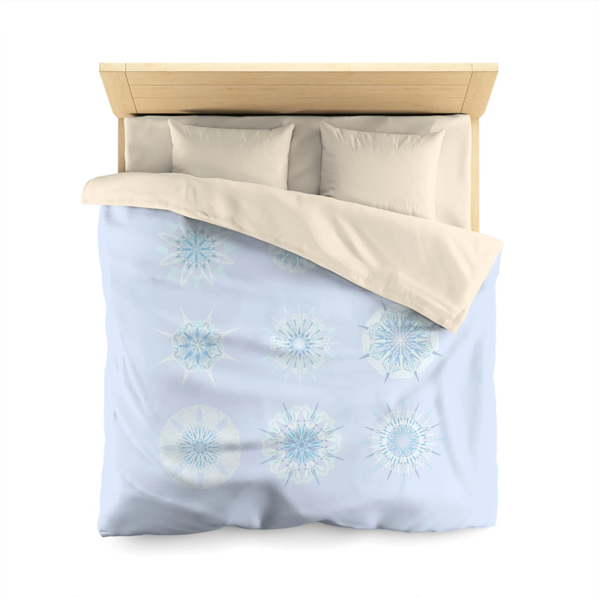 Handmade Mandala Art Microfiber Duvet Cover - Icy Blue Background