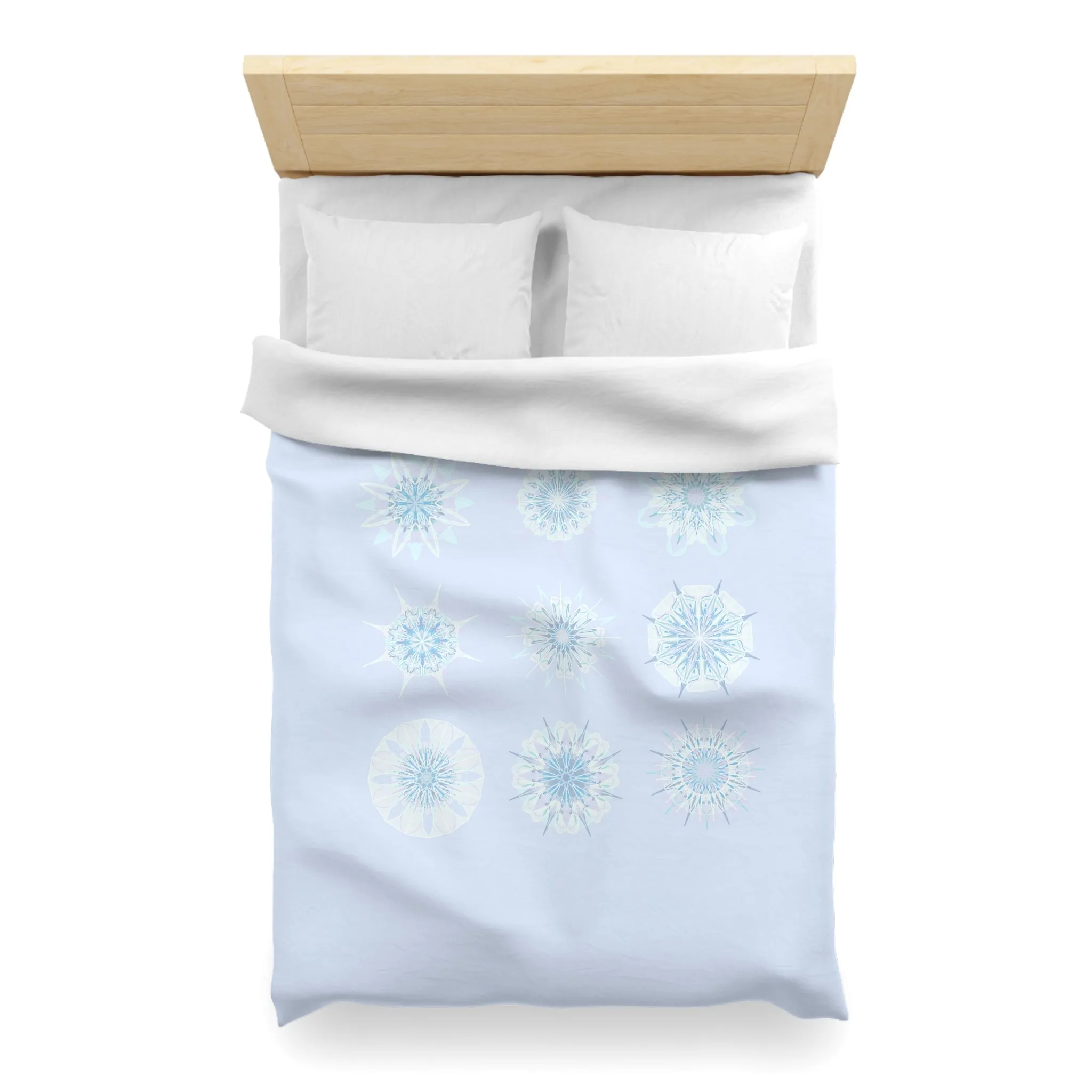 Handmade Mandala Art Microfiber Duvet Cover - Icy Blue Background
