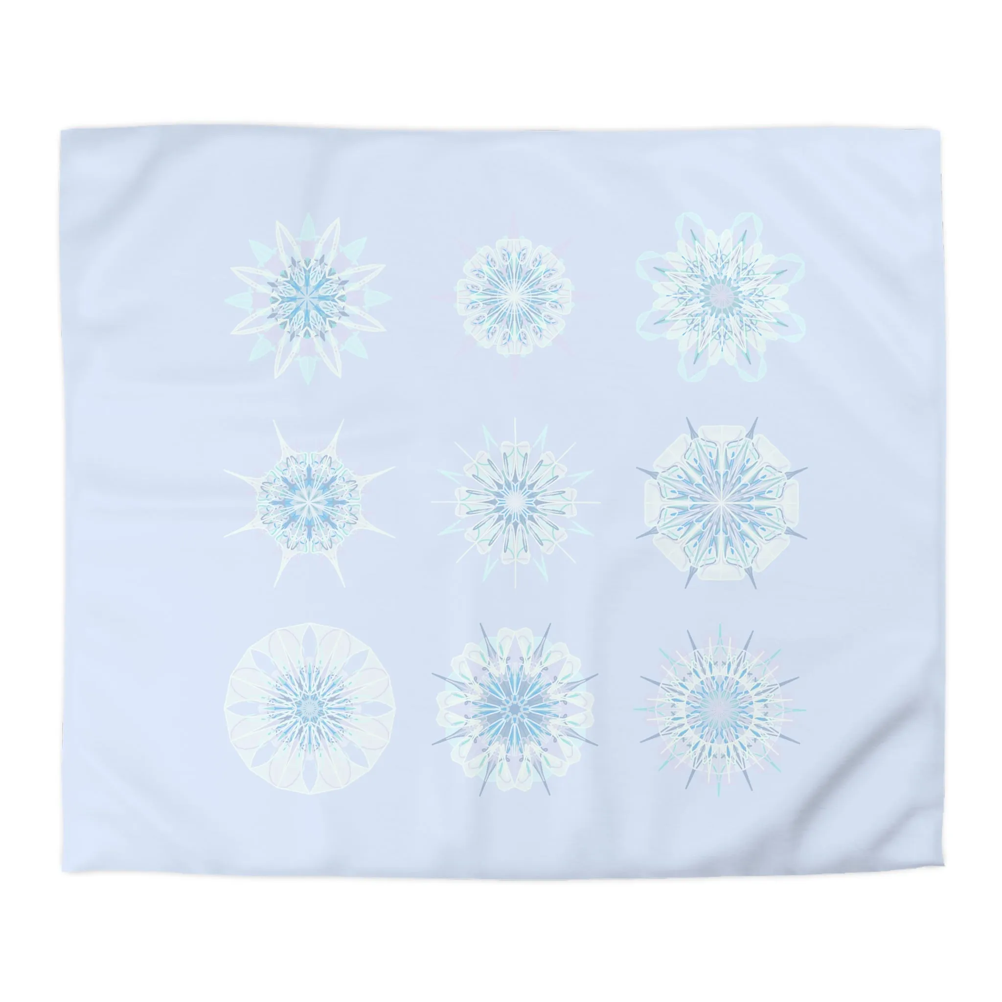 Handmade Mandala Art Microfiber Duvet Cover - Icy Blue Background