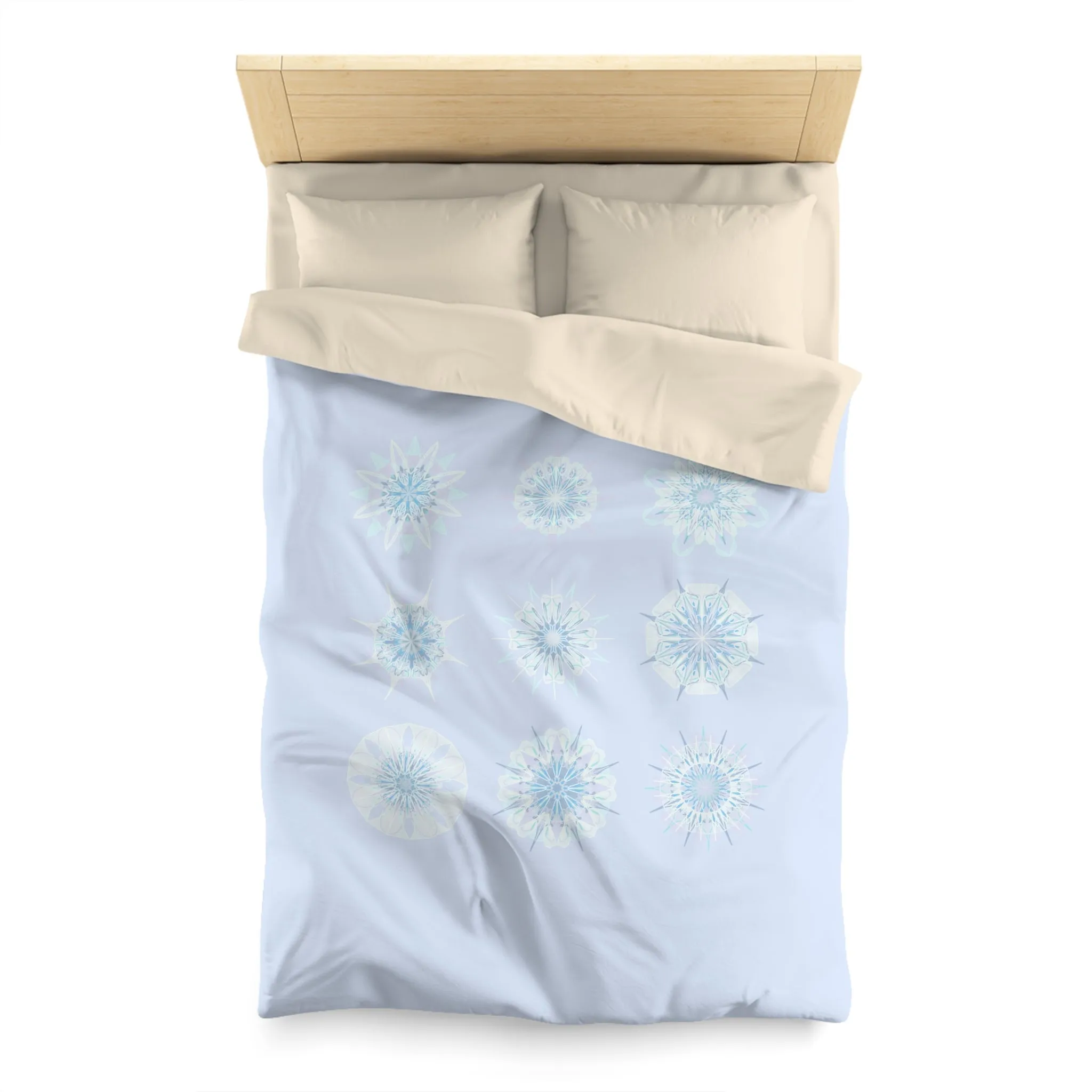 Handmade Mandala Art Microfiber Duvet Cover - Icy Blue Background