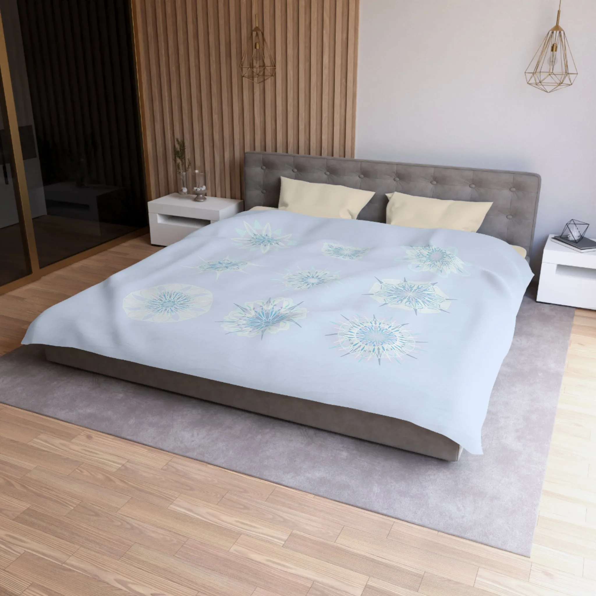 Handmade Mandala Art Microfiber Duvet Cover - Icy Blue Background