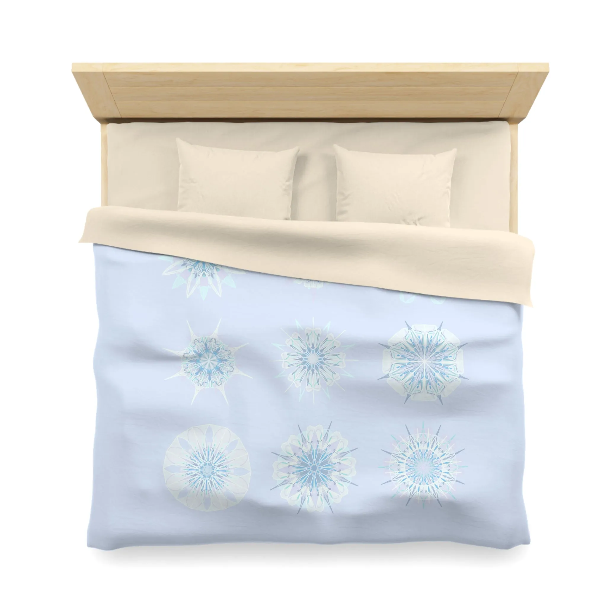 Handmade Mandala Art Microfiber Duvet Cover - Icy Blue Background