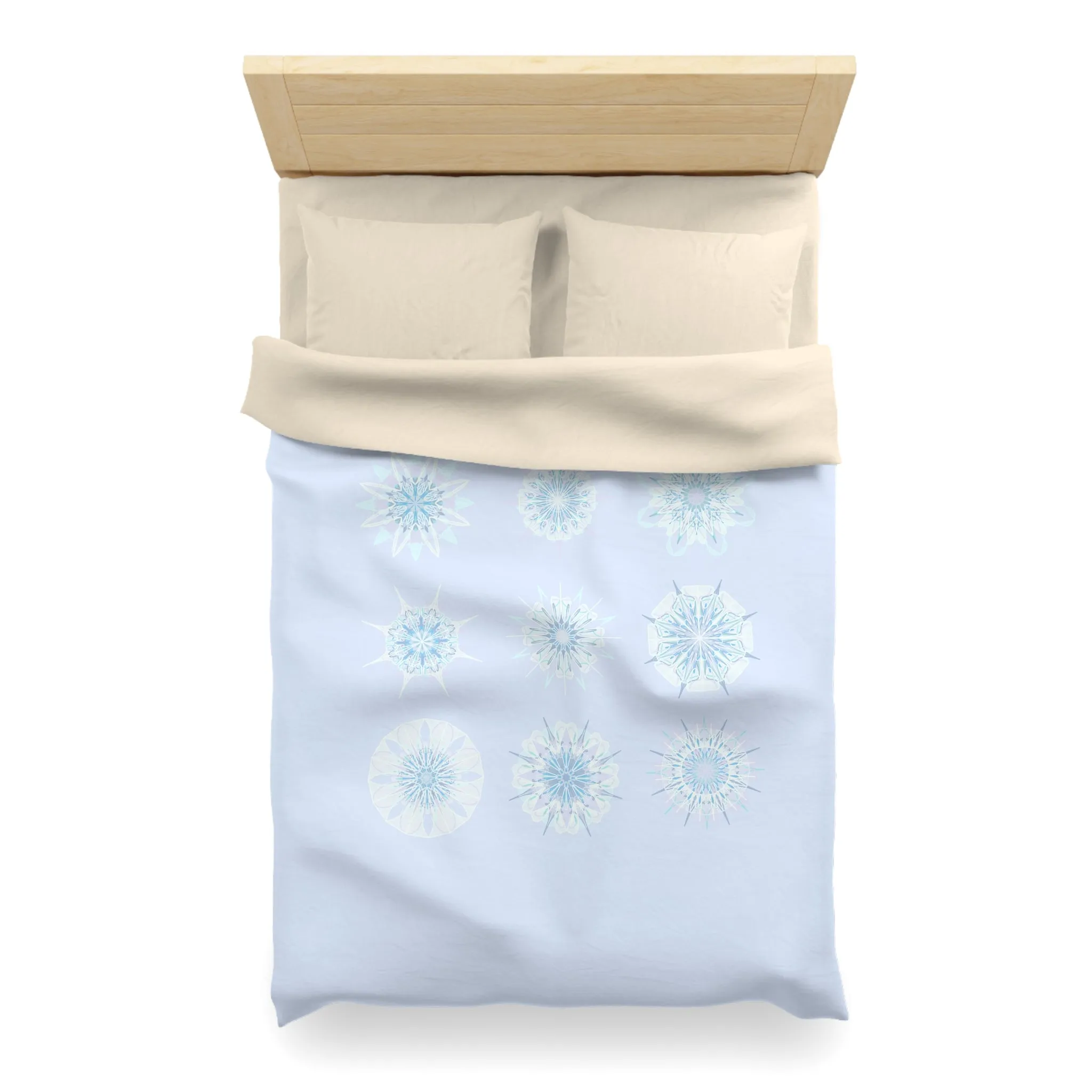 Handmade Mandala Art Microfiber Duvet Cover - Icy Blue Background