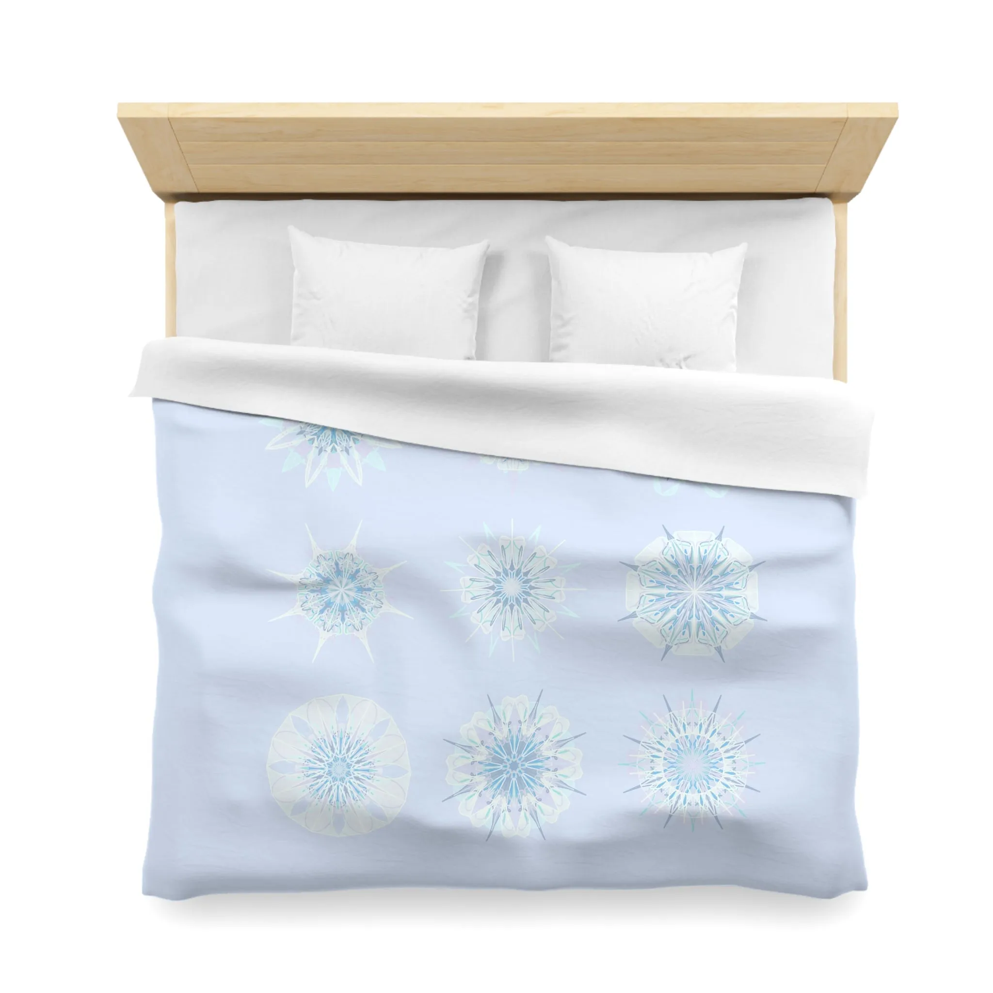 Handmade Mandala Art Microfiber Duvet Cover - Icy Blue Background