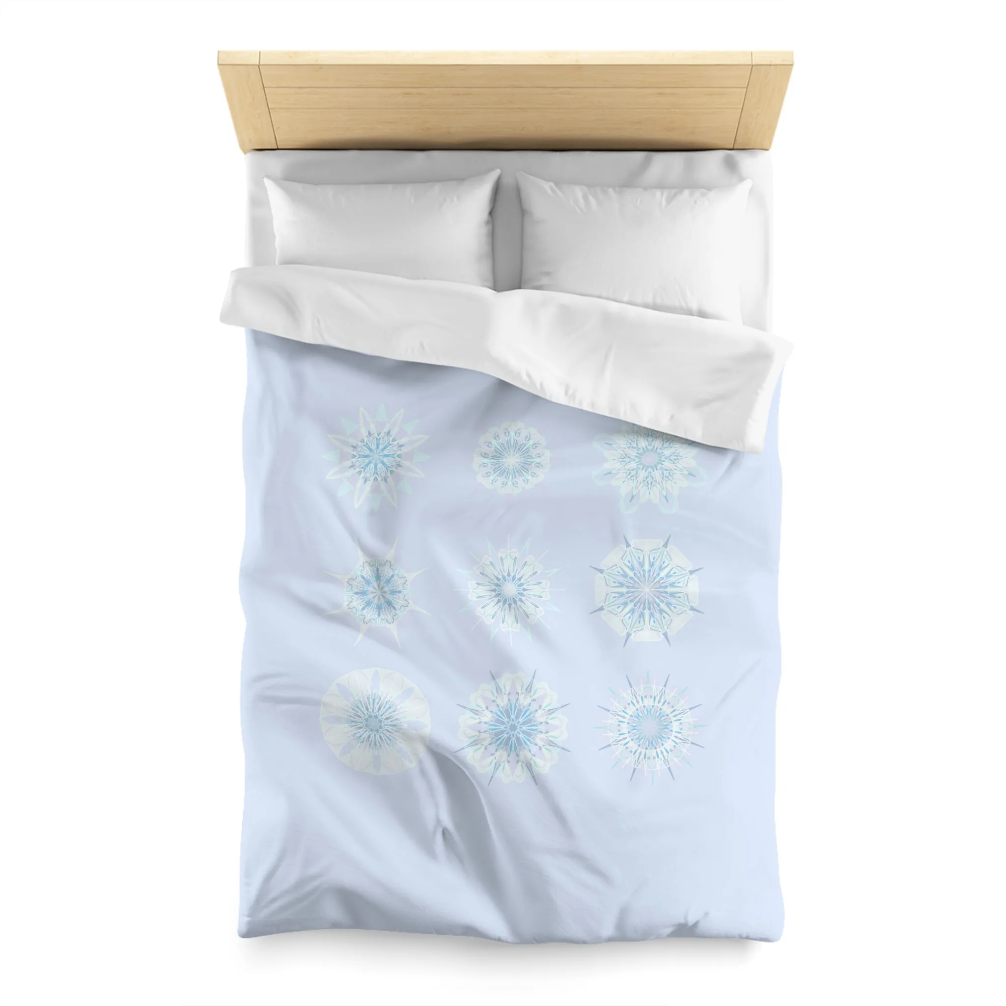 Handmade Mandala Art Microfiber Duvet Cover - Icy Blue Background