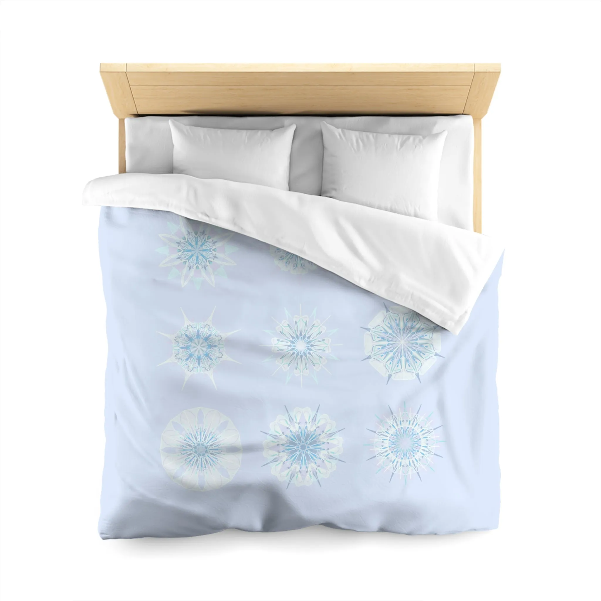 Handmade Mandala Art Microfiber Duvet Cover - Icy Blue Background