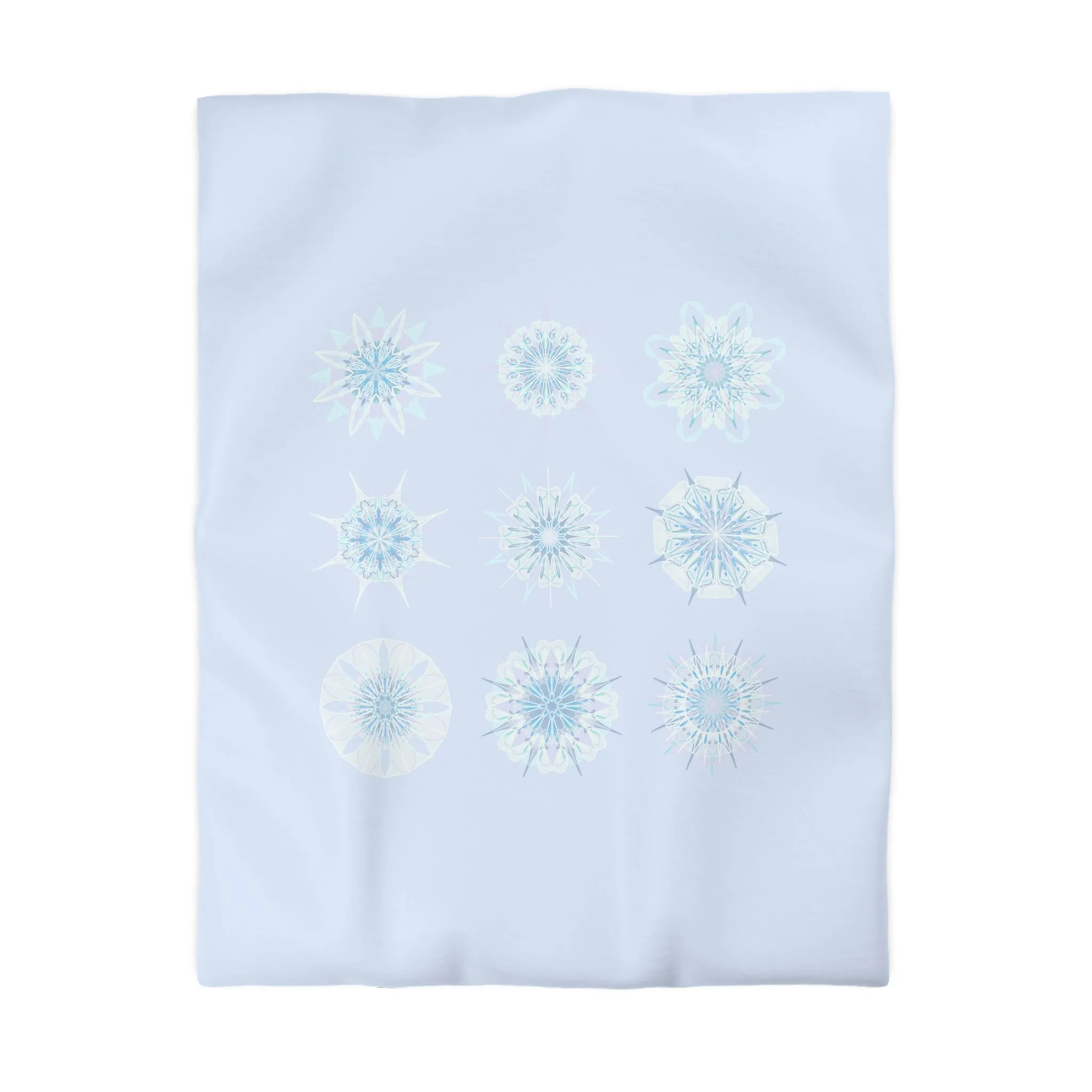 Handmade Mandala Art Microfiber Duvet Cover - Icy Blue Background