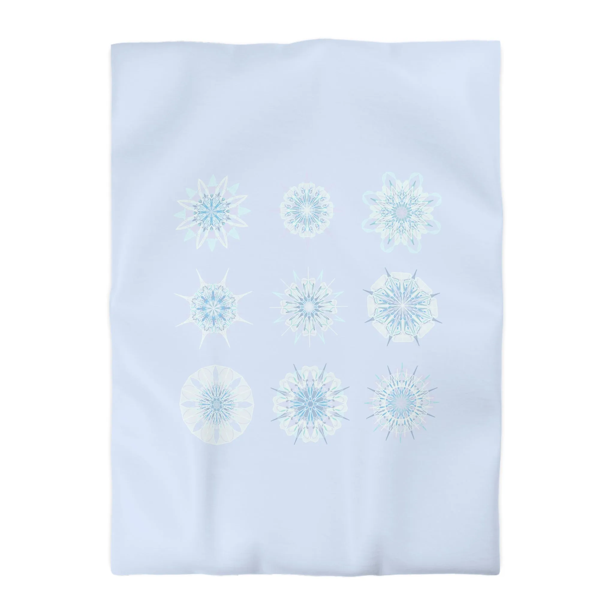 Handmade Mandala Art Microfiber Duvet Cover - Icy Blue Background