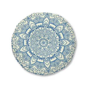 Handmade Mandala Art Steel Blue Floor Cushion - Tufted Round Pillow