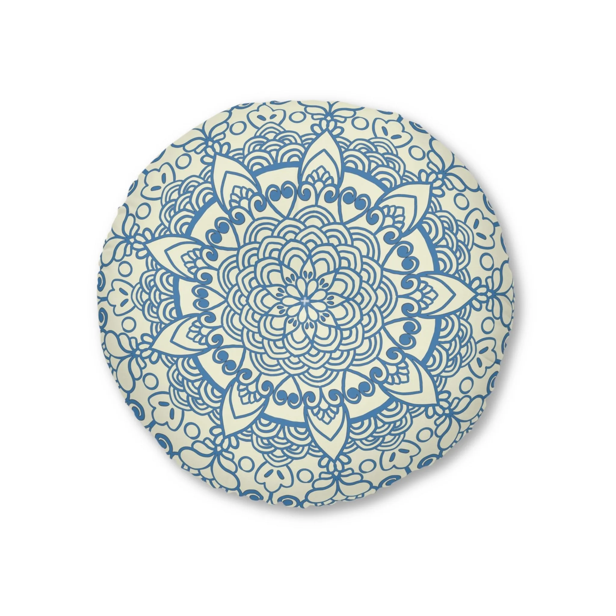 Handmade Mandala Art Steel Blue Floor Cushion - Tufted Round Pillow