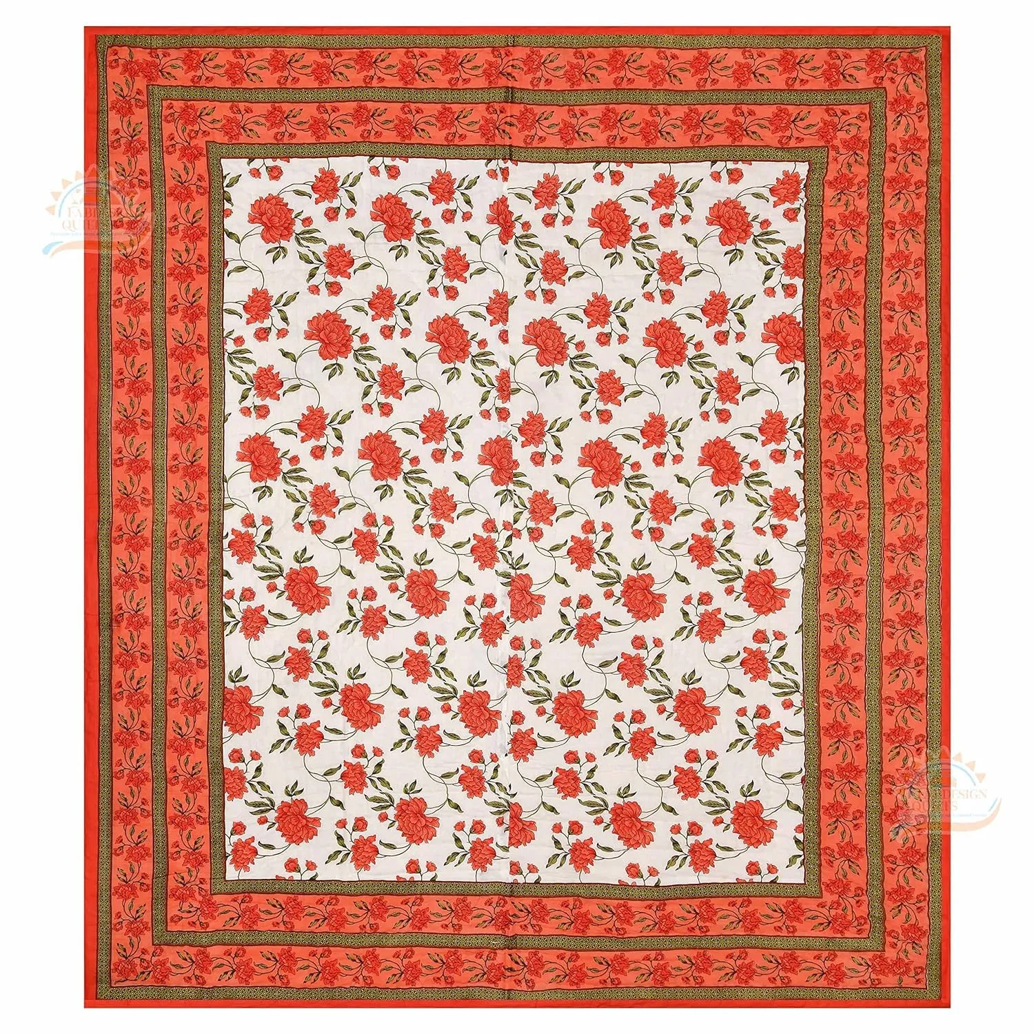 HOPEE SHOP Lightweight Pure Cotton Double Bed Soft Jaipuri AC Quilt/Floral Print Jaipuri Razai 300 TC Cotton Handmade Floral Printed Rajasthani Traditional Double Bed Jaipuri Orange Rajai