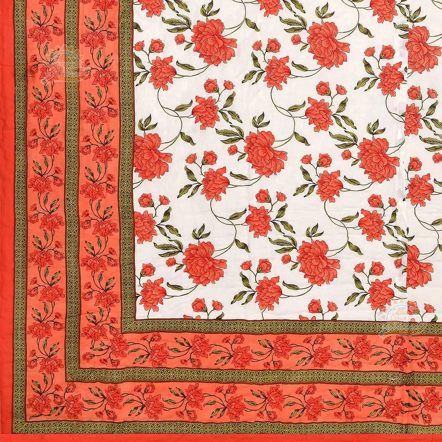 HOPEE SHOP Lightweight Pure Cotton Double Bed Soft Jaipuri AC Quilt/Floral Print Jaipuri Razai 300 TC Cotton Handmade Floral Printed Rajasthani Traditional Double Bed Jaipuri Orange Rajai