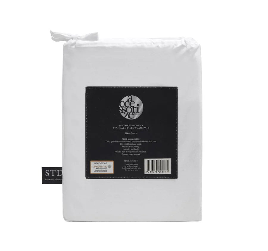 Hotel Deluxe Standard Tailored Pillowcase Pair White and Black