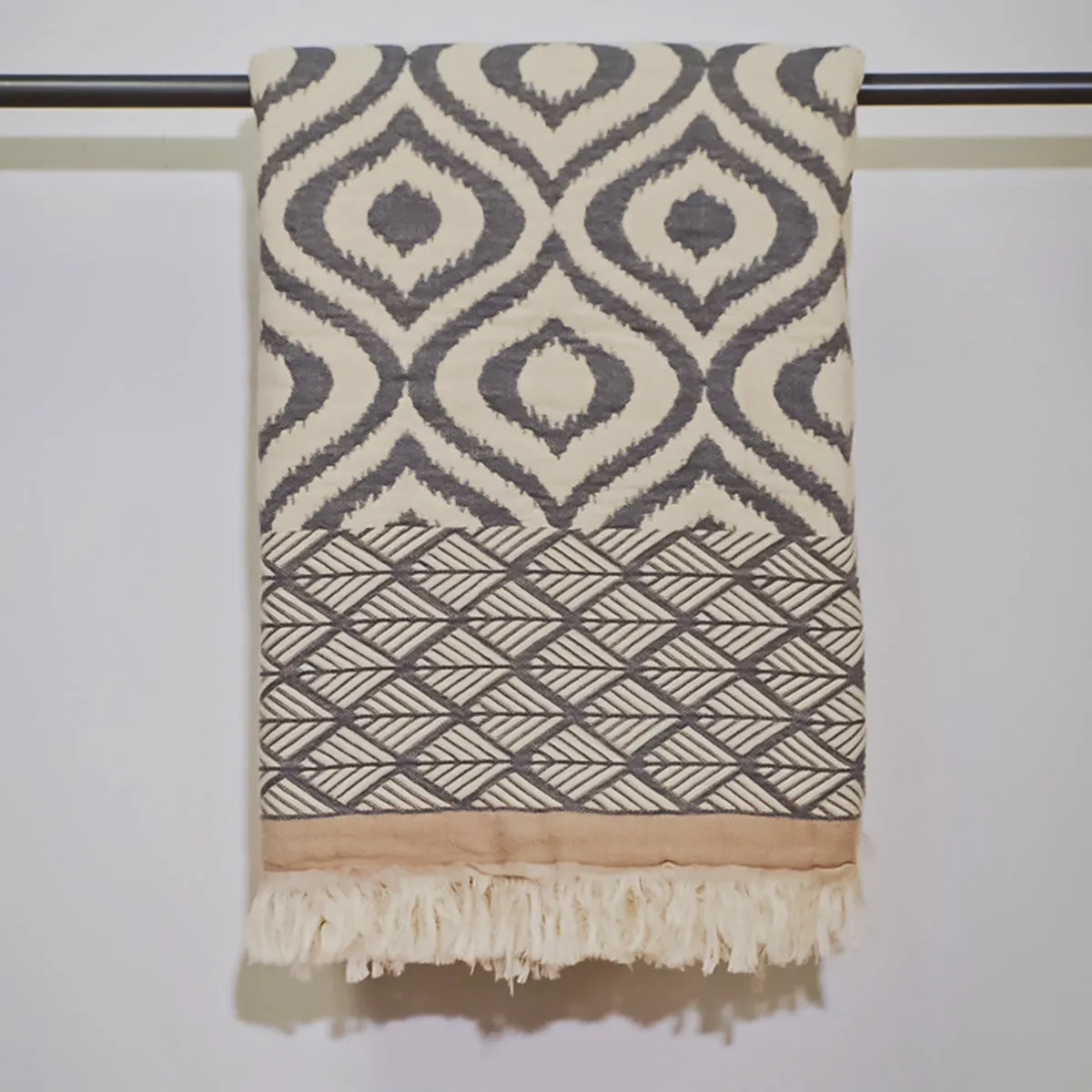 Ikat Design Turkish Towel Throw Blanket Gri