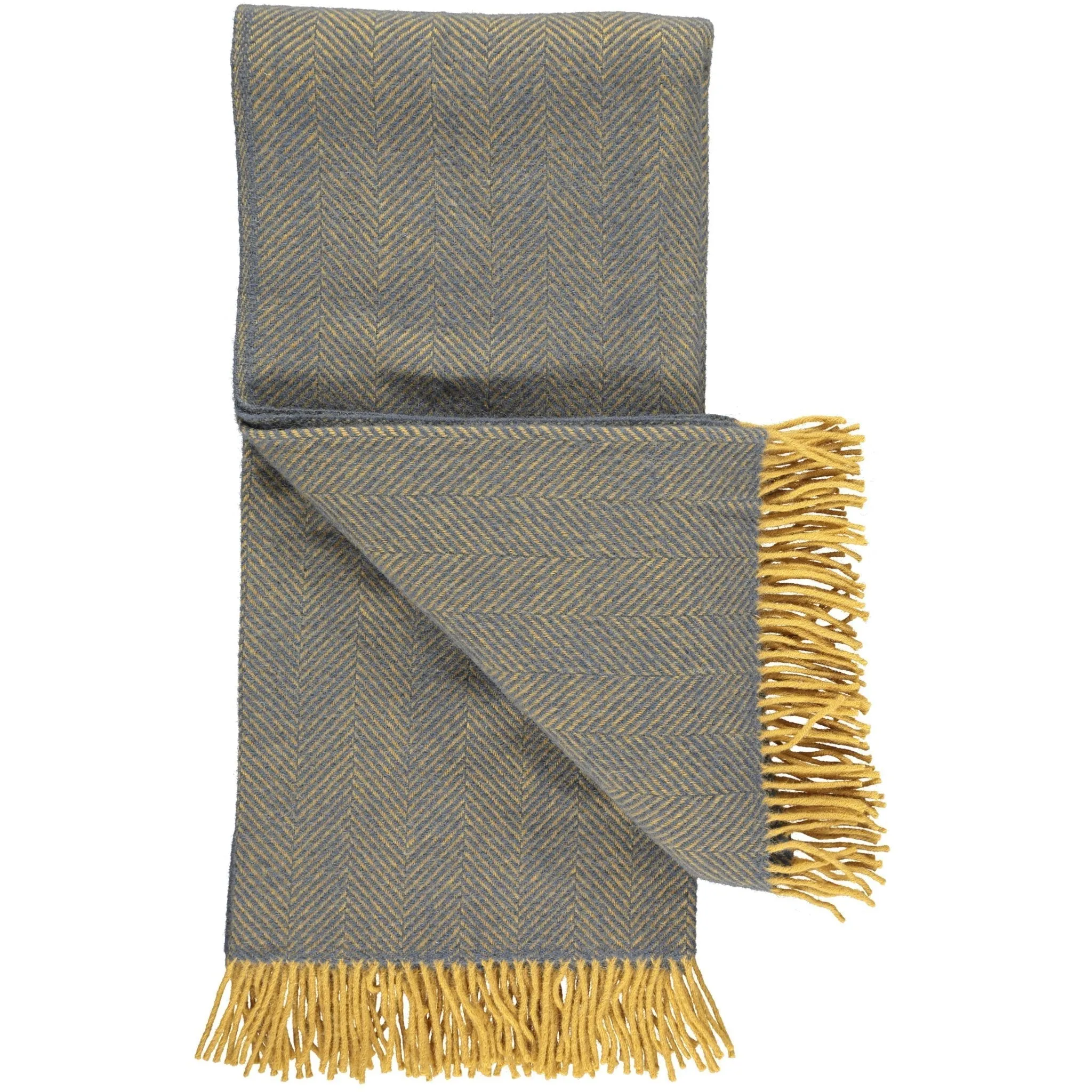 Navy & Mustard Herringbone Wool Throw