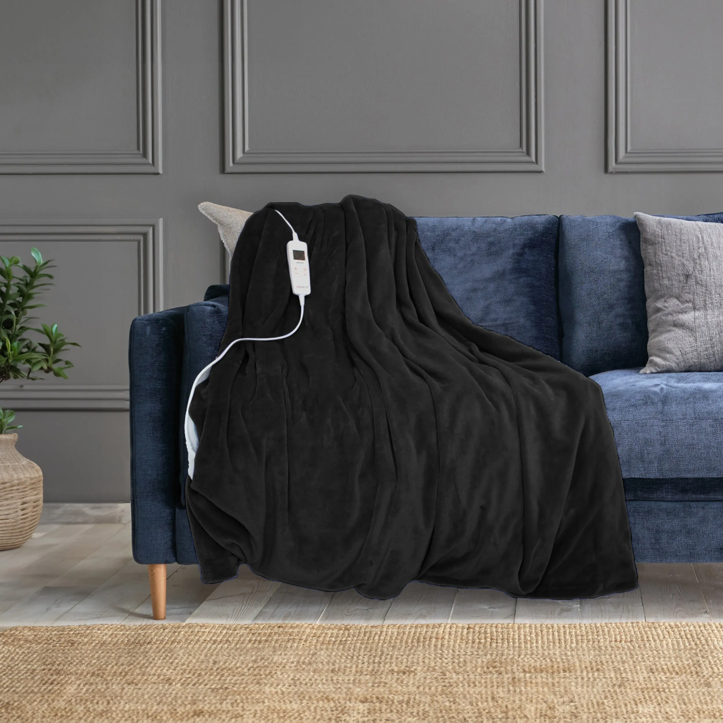 Neo Black Electric Heated Throw Over Blanket - Reversible