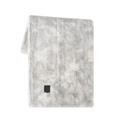 New - Brookstone Heated Throw 60x50 Plush 4 Heat Settings Auto Shut-Off, Gray Marble