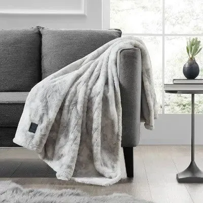 New - Brookstone Heated Throw 60x50 Plush 4 Heat Settings Auto Shut-Off, Gray Marble