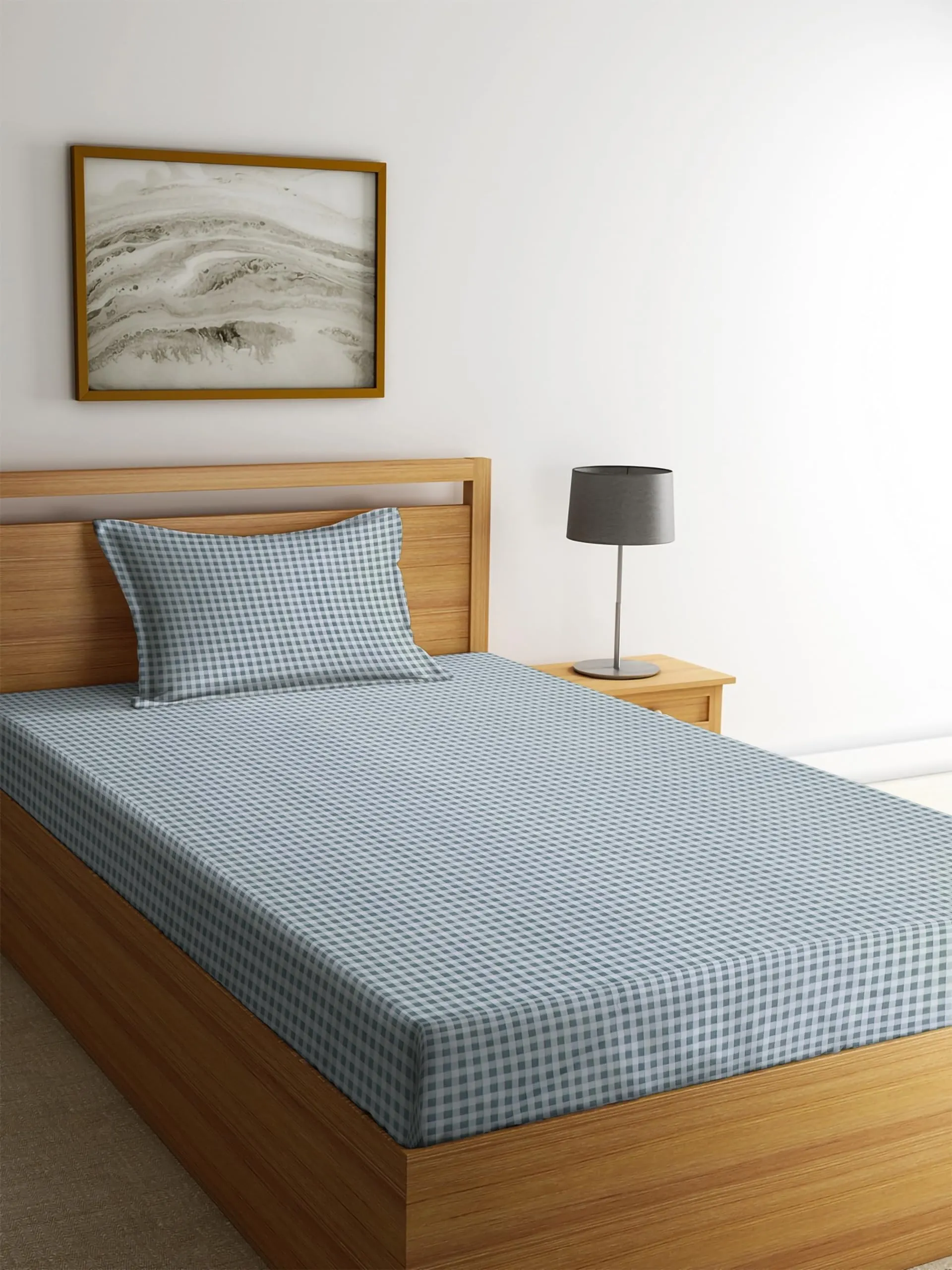 NHD HOME Pure Cotton 210tc Flat Single Bedsheets for Summer Breathable | Wrinklefree (Size- 60 x 90 Inch) with 1 Pillow Covers (Size-17 x 27 Inches,Texture, Sky Blue)