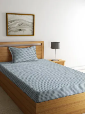 NHD HOME Pure Cotton 210tc Flat Single Bedsheets for Summer Breathable | Wrinklefree (Size- 60 x 90 Inch) with 1 Pillow Covers (Size-17 x 27 Inches,Texture, Sky Blue)