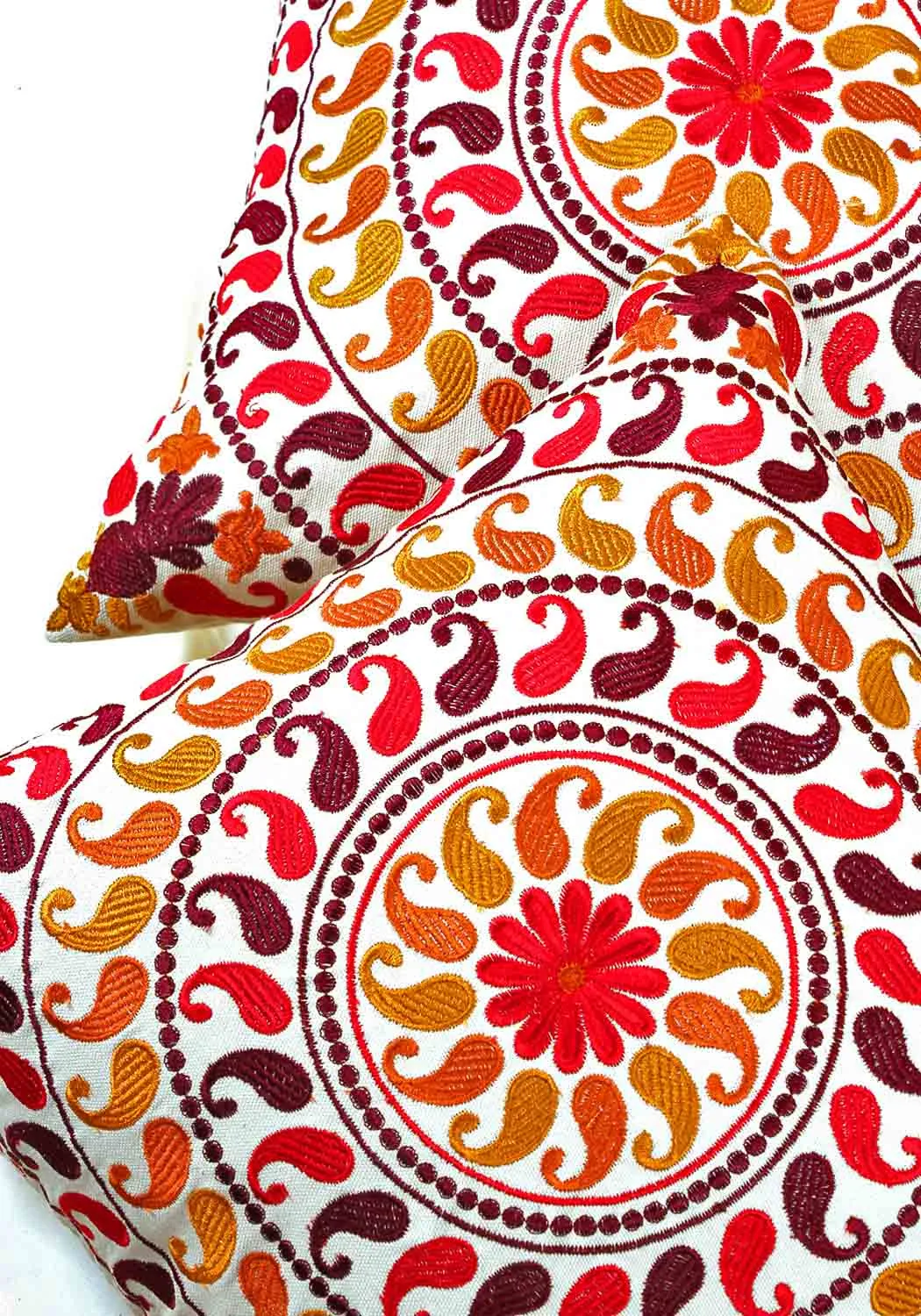 Orange Paisley Embroidered Cushion Cover