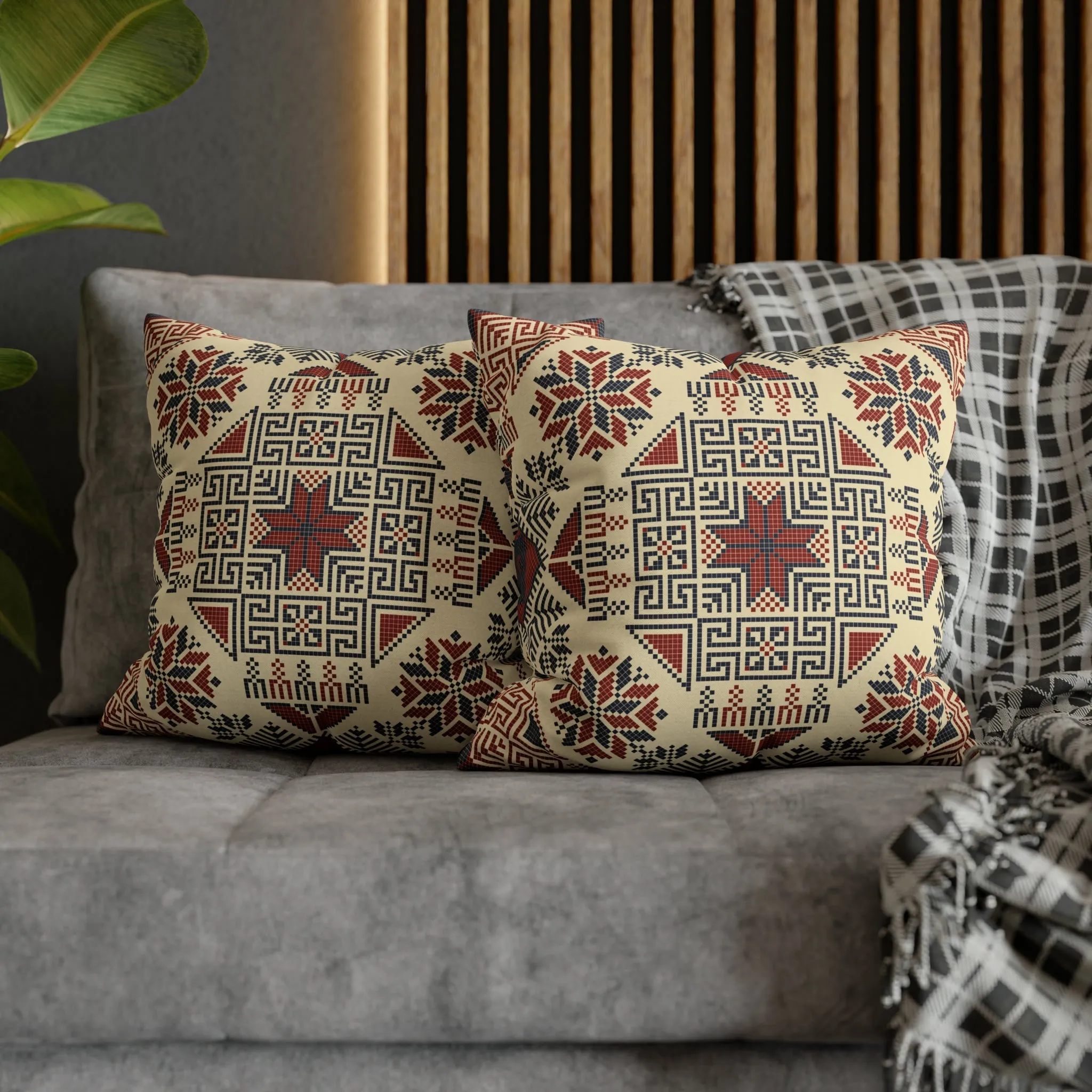 Palestinian Tatreez Beige 2 Pillow Cover