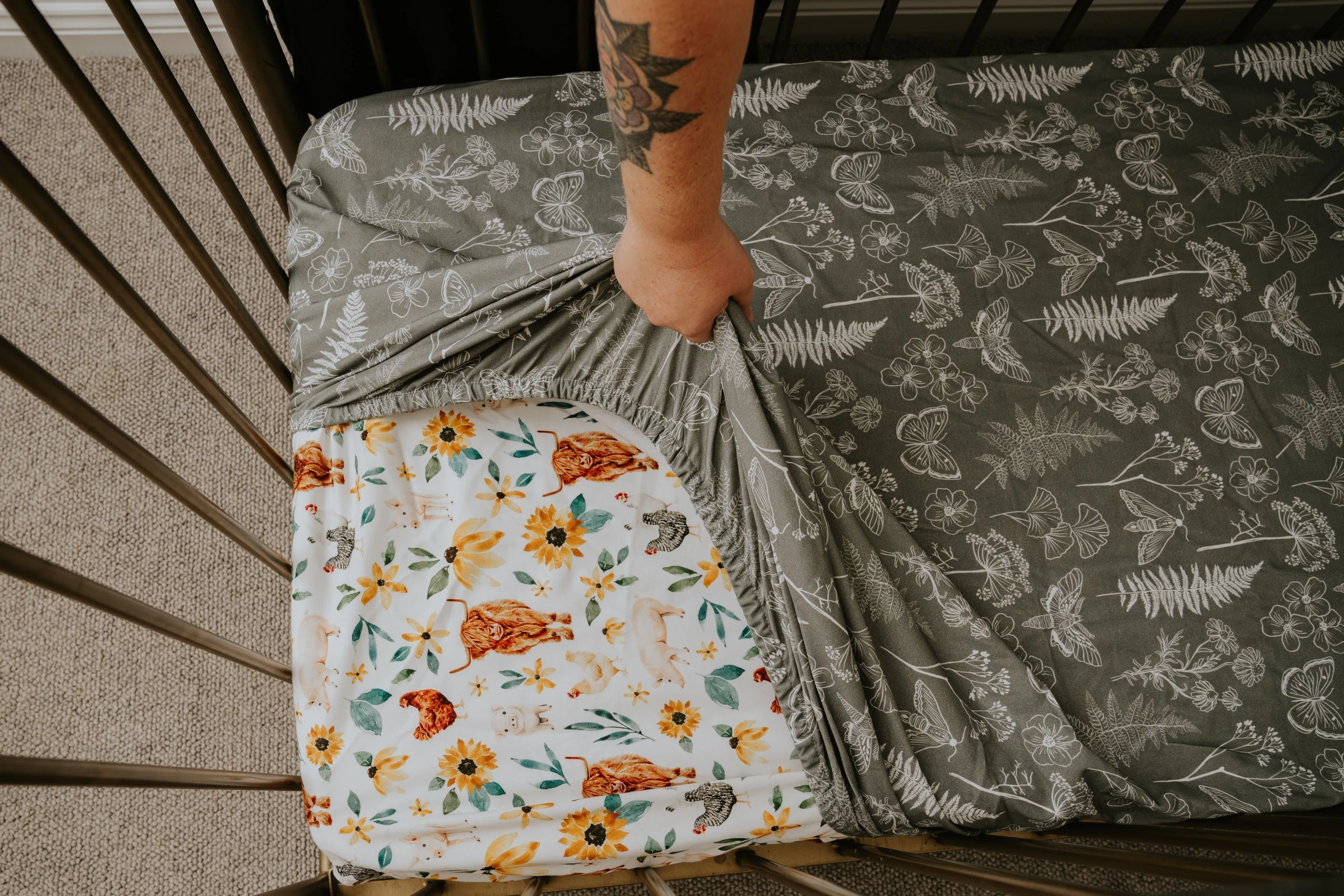*PRE-ORDER* Waterproof Cot Sheet - Olive Grove