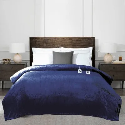 Queen Heated Blanket Navy - Brookstone