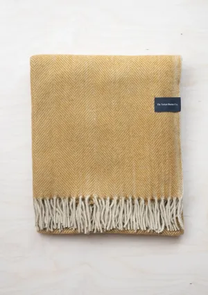Recycled Wool Blanket in Mustard Herringbone